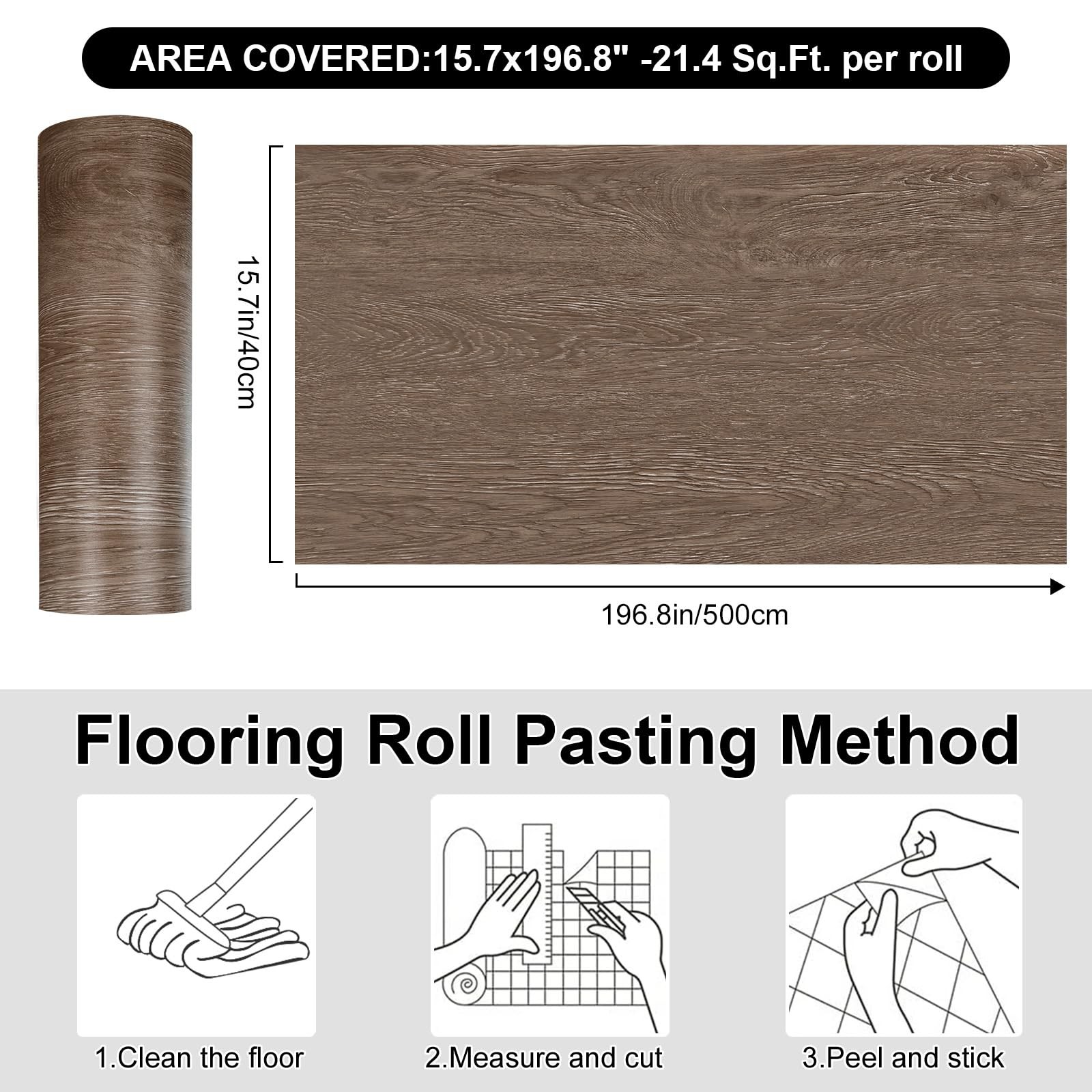 Peel and Stick Floor Tiles Dark Brown Set of 15.7 x 197 Inches Wood Grain Vin…