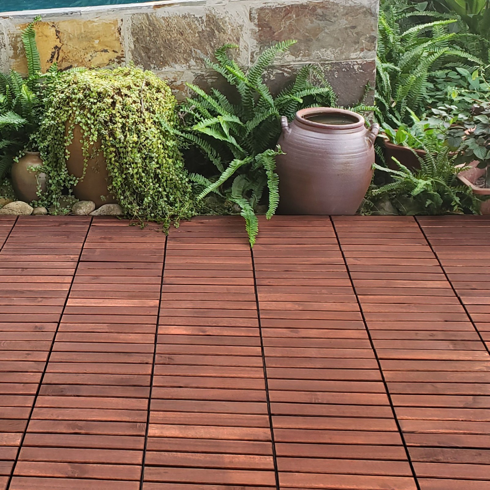 10 Pack Striped Interlocking Deck Tiles Outdoor Flooring for Patio, Bancony