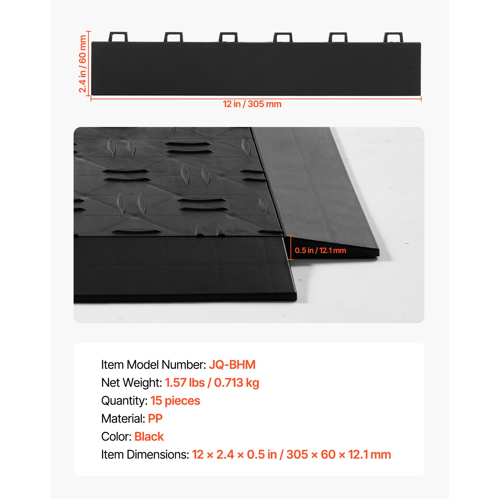 Uimoso 15-Piece Interlocking Garage Floor Edge Kit – Slip-Resistant Black