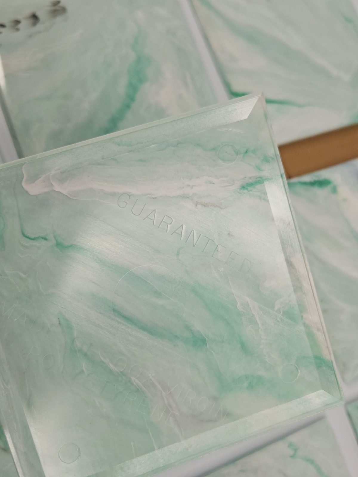 Vintage Polystyrene wall tiles green white marble swirl unbranded. 40 pack.