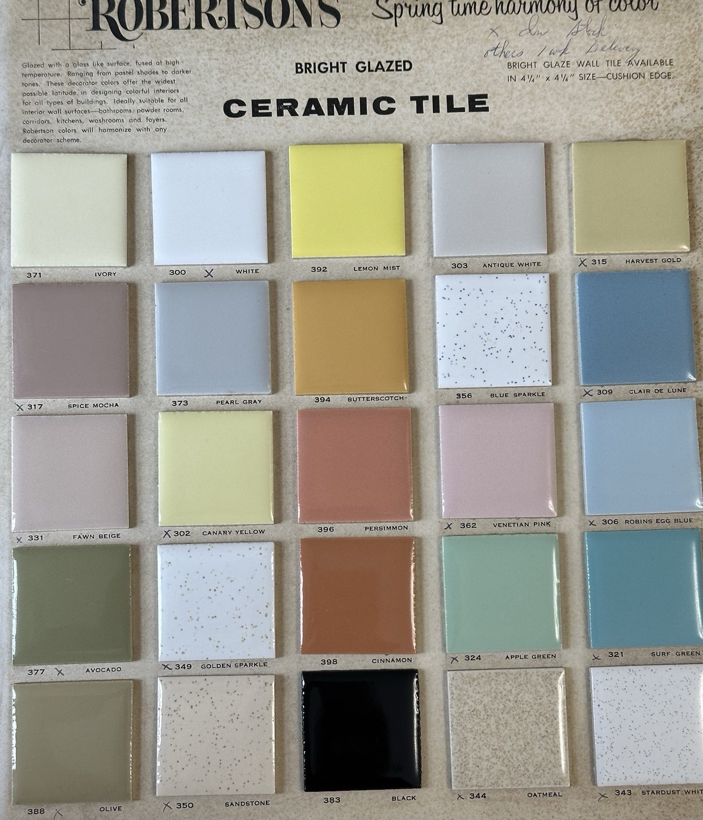 1 pc. Venetian Pink: 4-5/16″ Glossy Ceramic Tile, #362 by Robertson Tile Co. NOS