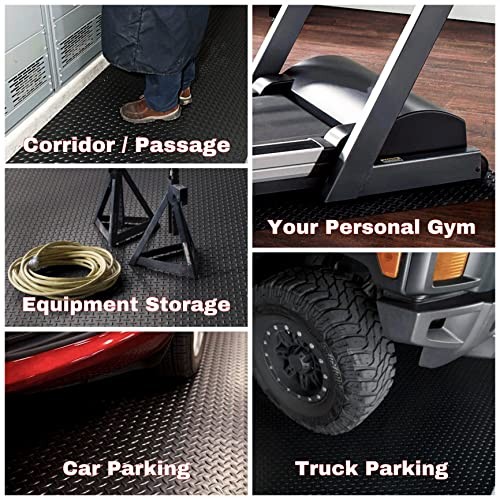 4 x 6 FT Premium Garage Floor Mat, Black Embossed Diamond 72″L x 48″W x 0.1″Th