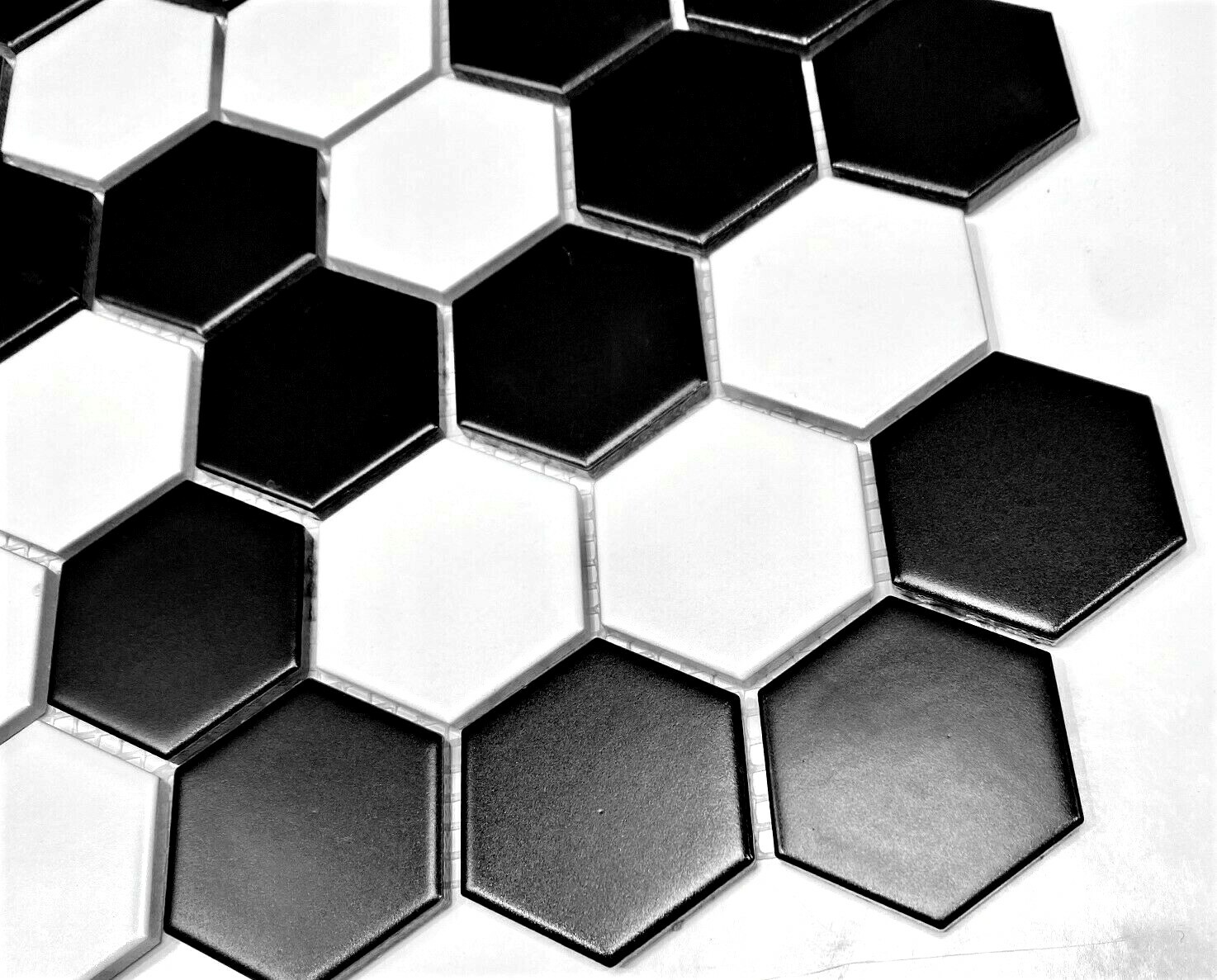 2″ Black and White Hexagon Glazed Matte Porcelain Mosaic Floor Wall Backsplash