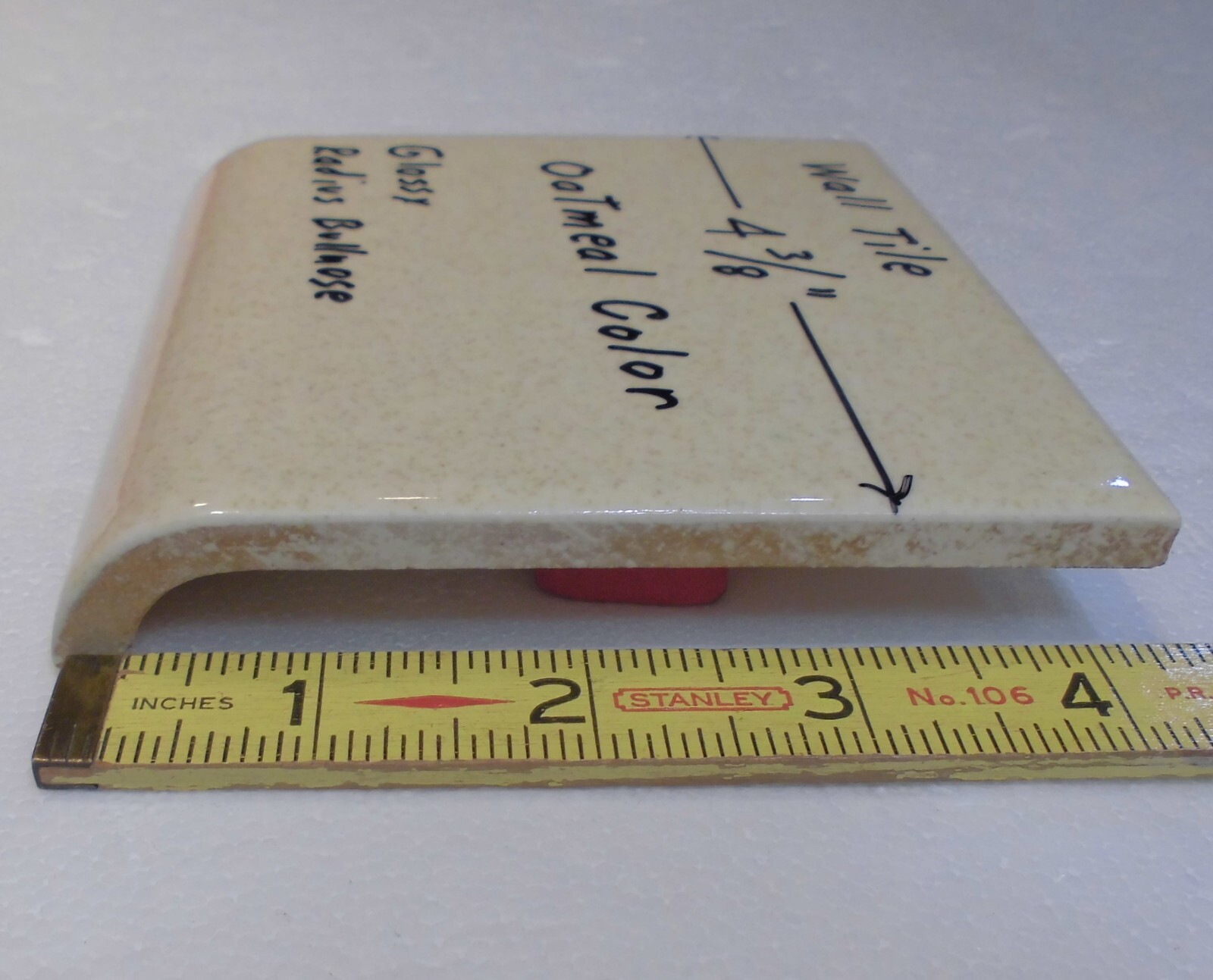 Oatmeal Color: Radius Bullnose Ceramic Tile 4-3/8″ Mid-State: Glossy, Mud Cap