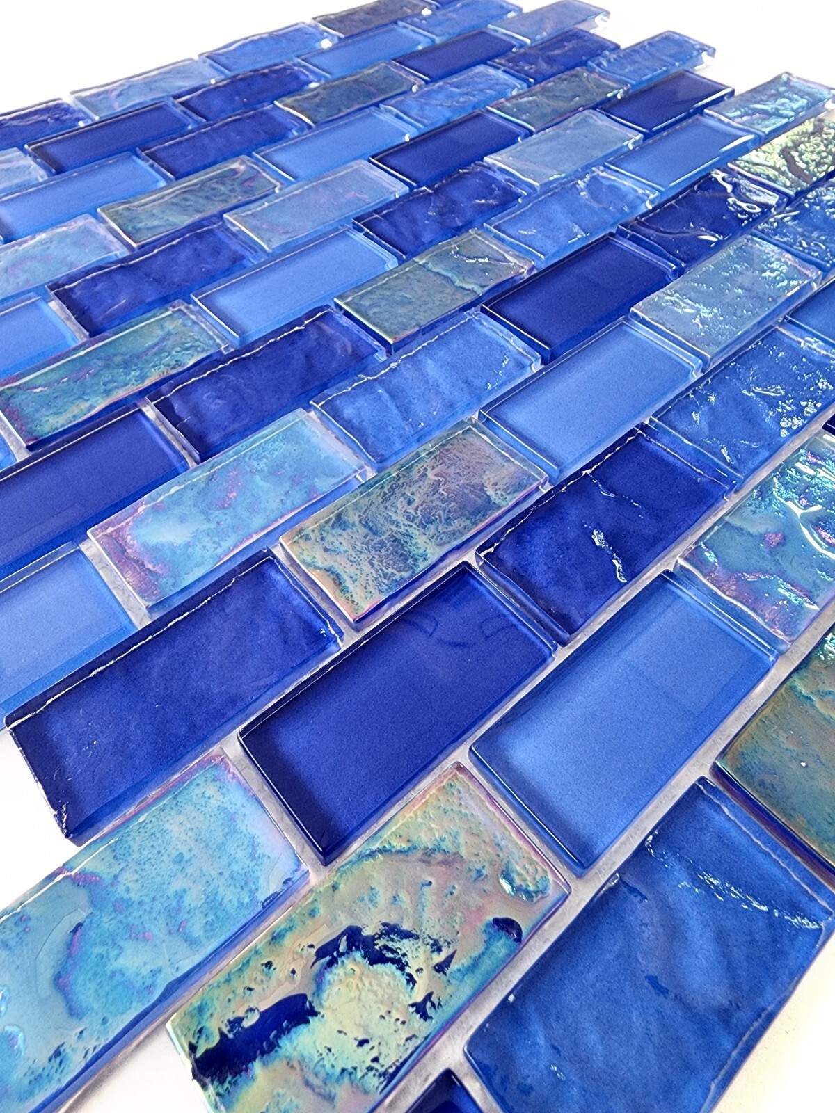 Ocean Shimmer Iridescent Glass Pool Tile 1 x 2 inch Coastal Blue Pool and Bath