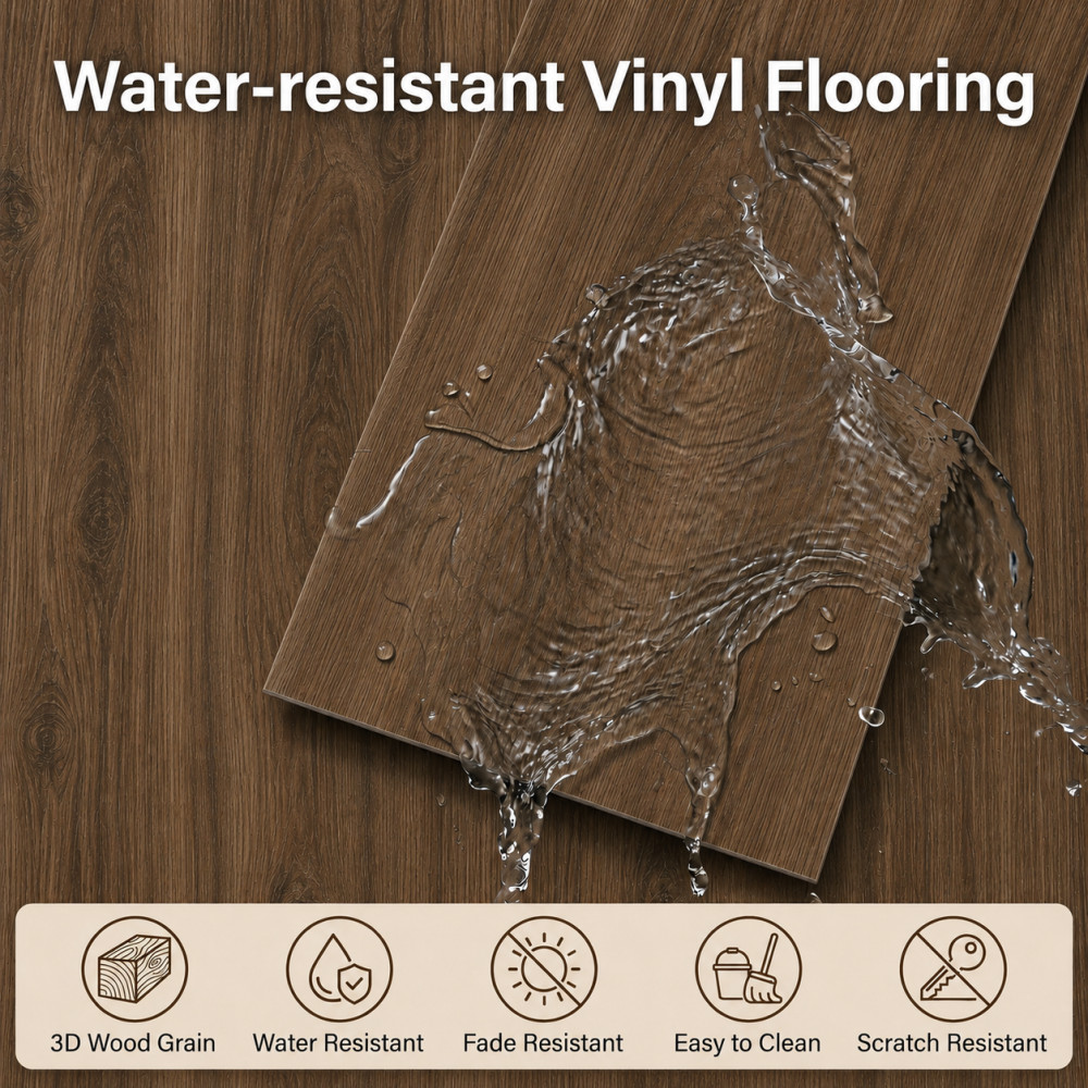 60-Pack Vinyl Floor Tile Peel & Stick 36×6″ 90 Sq Ft, Waterproof Flooring, Brown