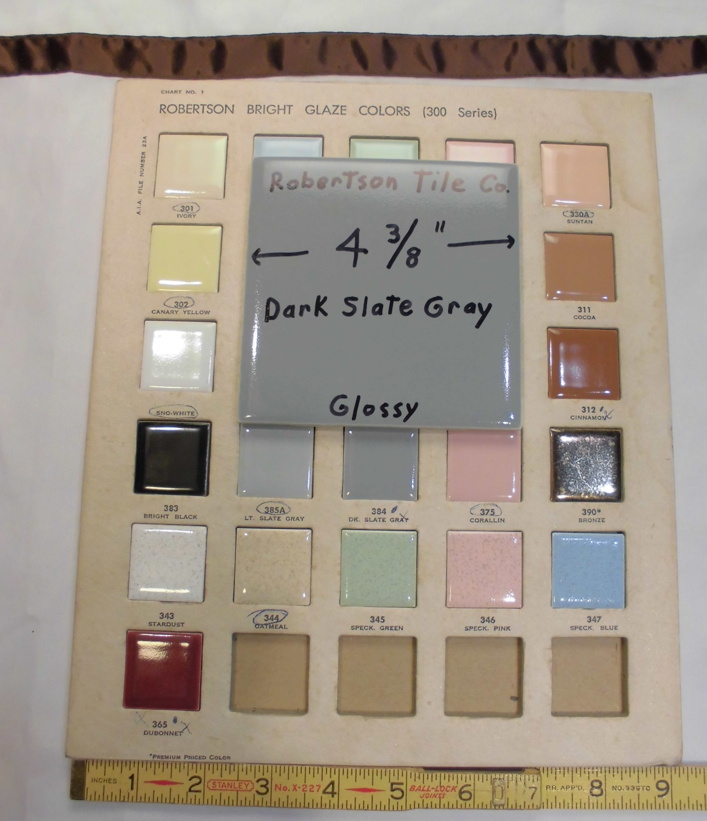 1 pc. Dark Slate Gray: 4-5/16″- 4-3/8″Glossy Ceramic Wall Tile by Robertson Co.