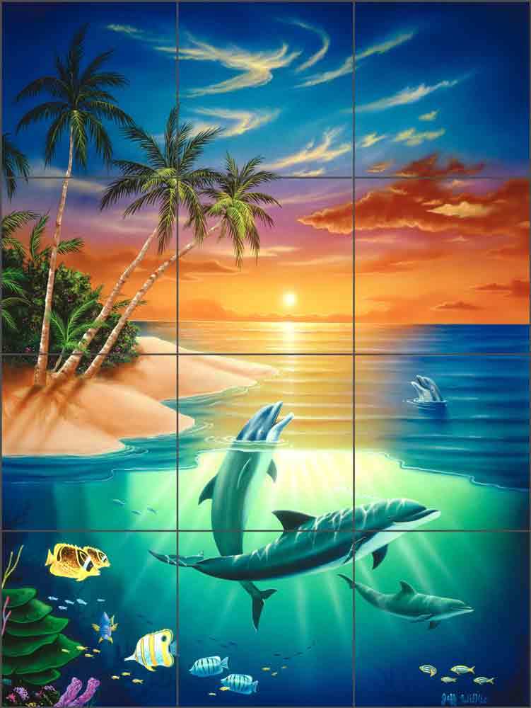 Dolphin Tile Backsplash Wilkie Ceramic Mural Undersea Sea Life Art POV-JWA003