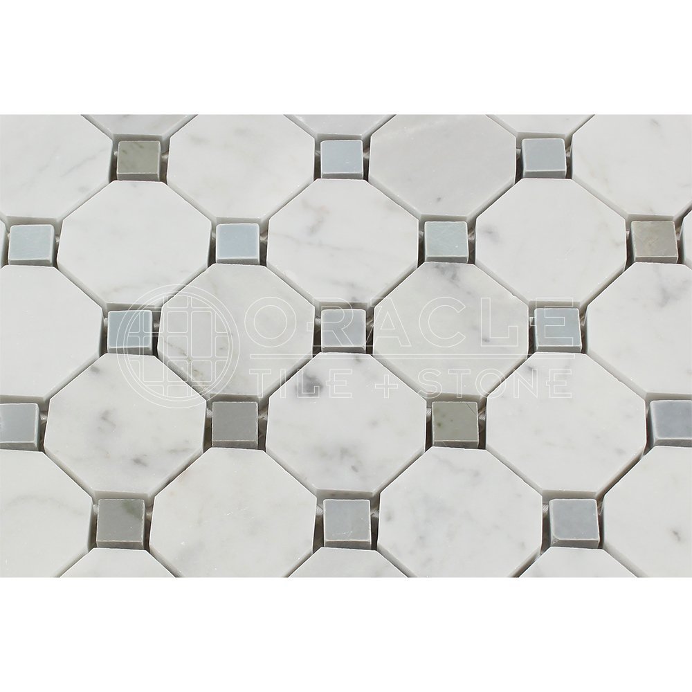 Carrara White Italian (Bianco Carrara) Marble Octagon Mosaic Tile