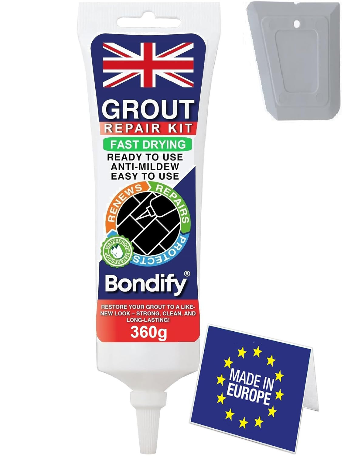 Waterproof Gray Tile Grout Repair Kit Premixed, 13.4oz/380g Fast Drying, Extr…