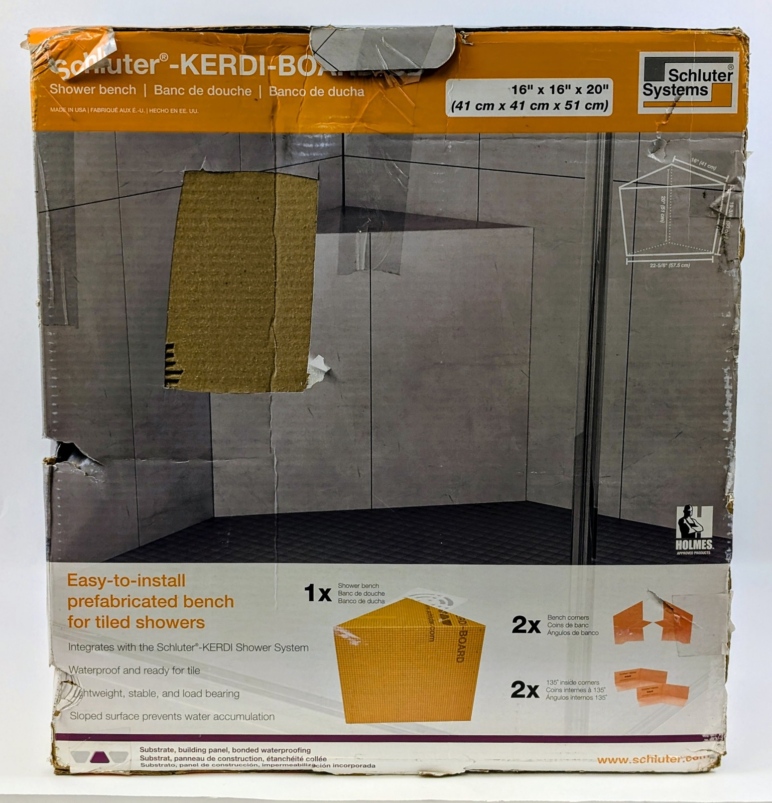 Schluter Kerdi Board Triangular Shower Seat 16x16x20 Waterproof Bench SB161620