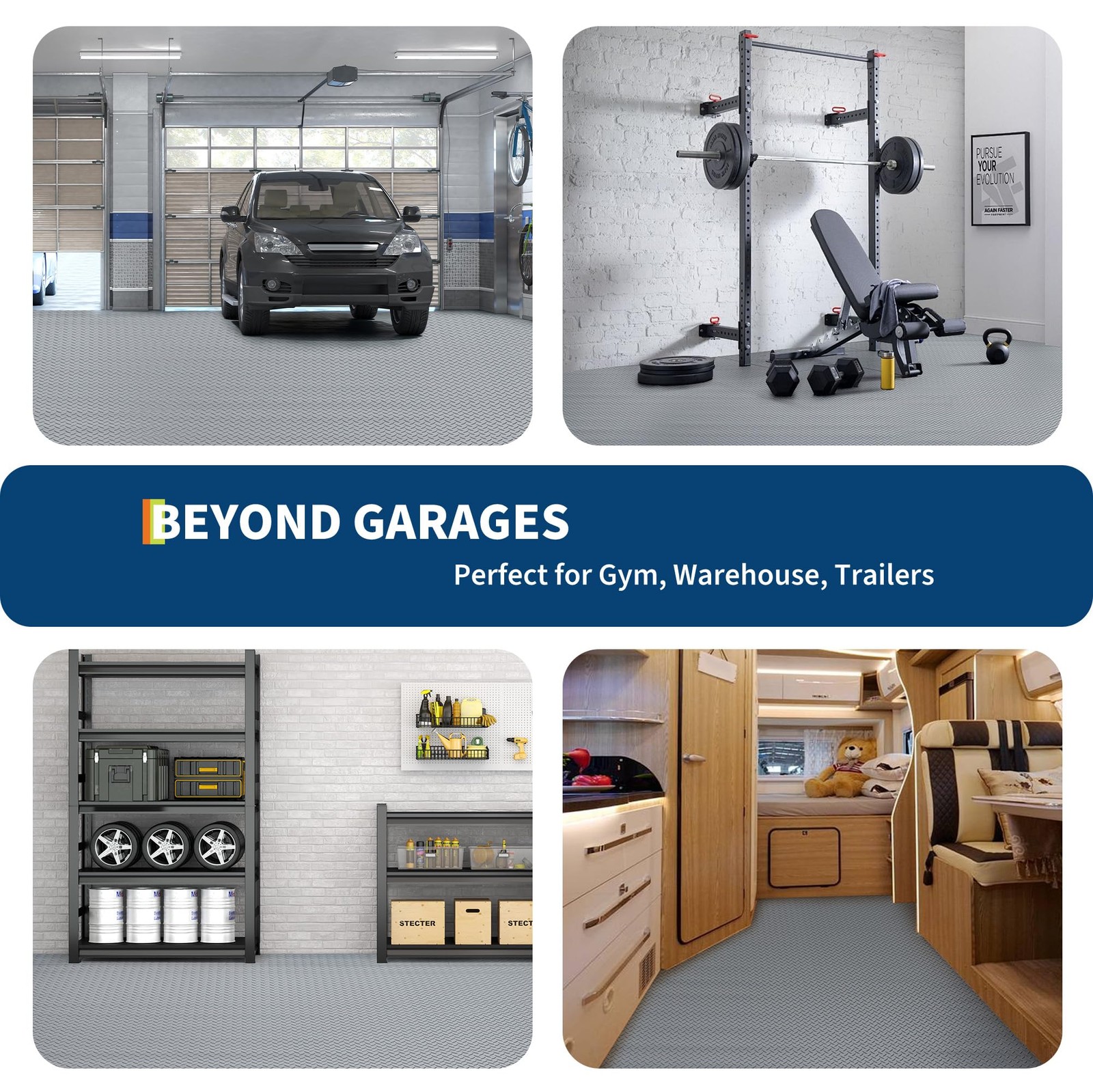 7.5×17 FT Garage Floor Mat, 2mm Thickened PVC Non-Slip Garage Roll Diamond Plate