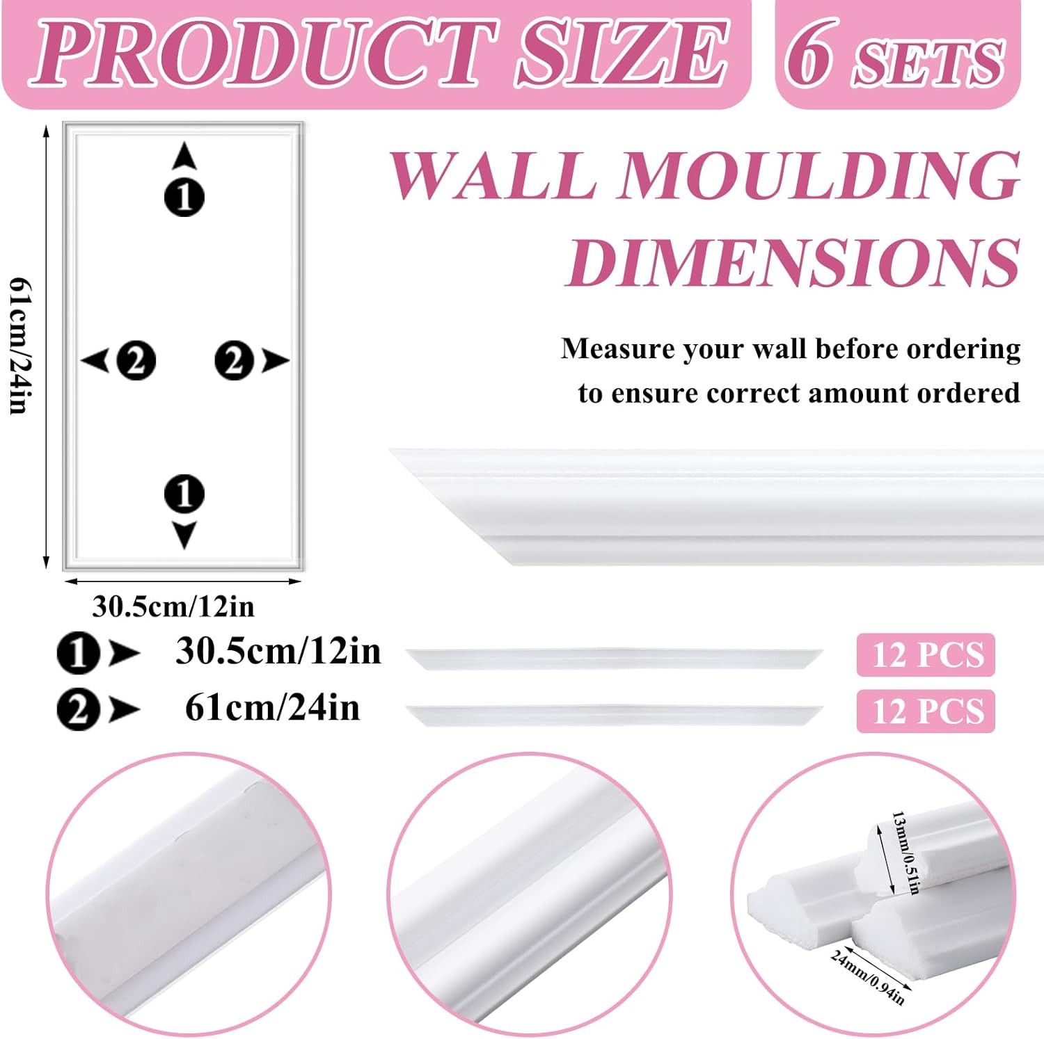 6 Set Accent Wall Molding Kit Premade Wainscoting Panels Wall Molding Peel and S