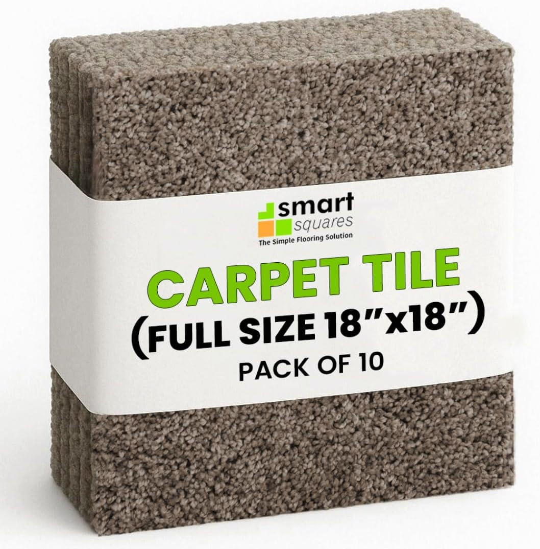 Soft Peel & Stick Carpet Tiles – 18×18 Inch, 10 Tiles, 22.5 Sq Ft