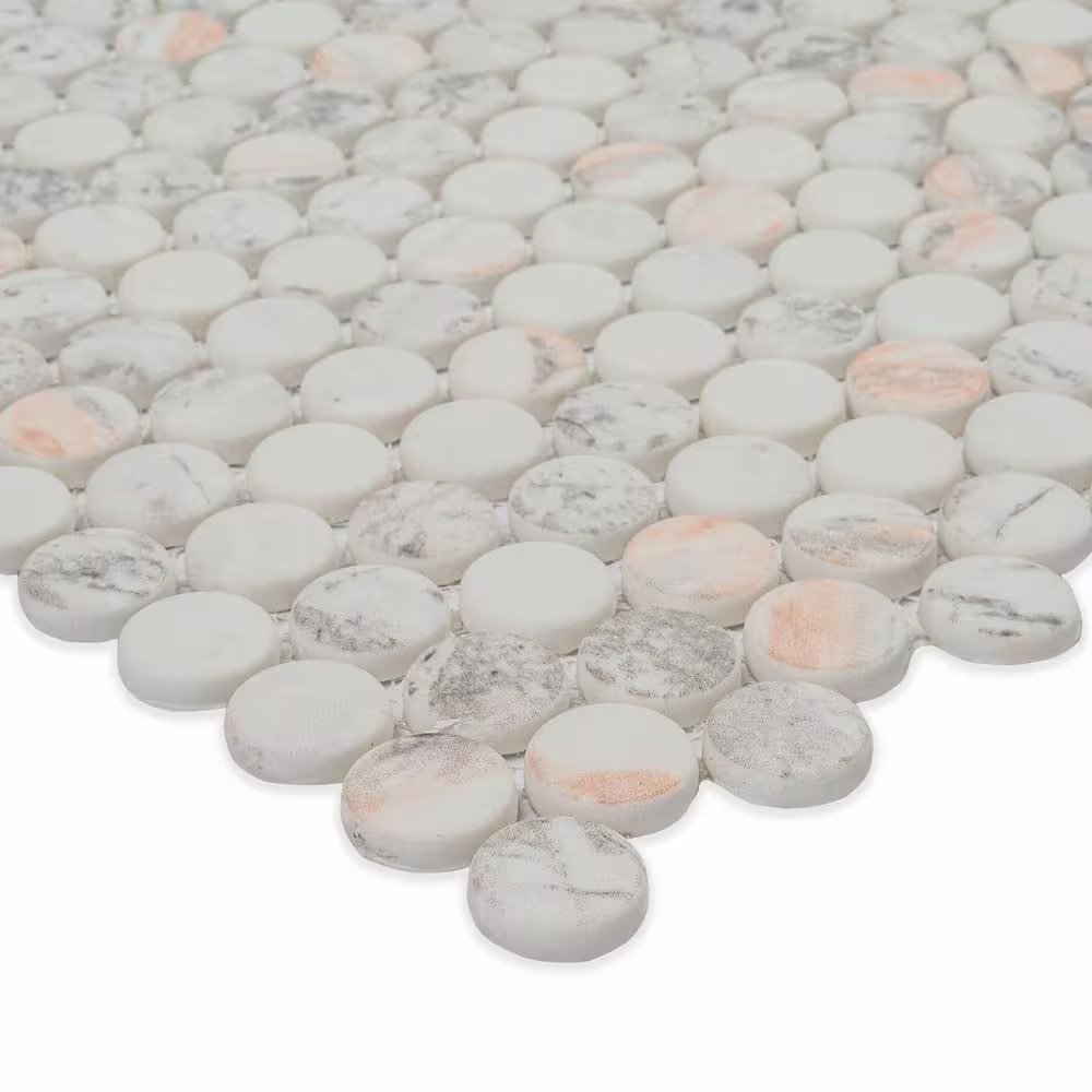 Briar Rosa Penny round 12 In. X 12 In. Glass Mesh-Mounted Mosaic Wall Tile (15 S