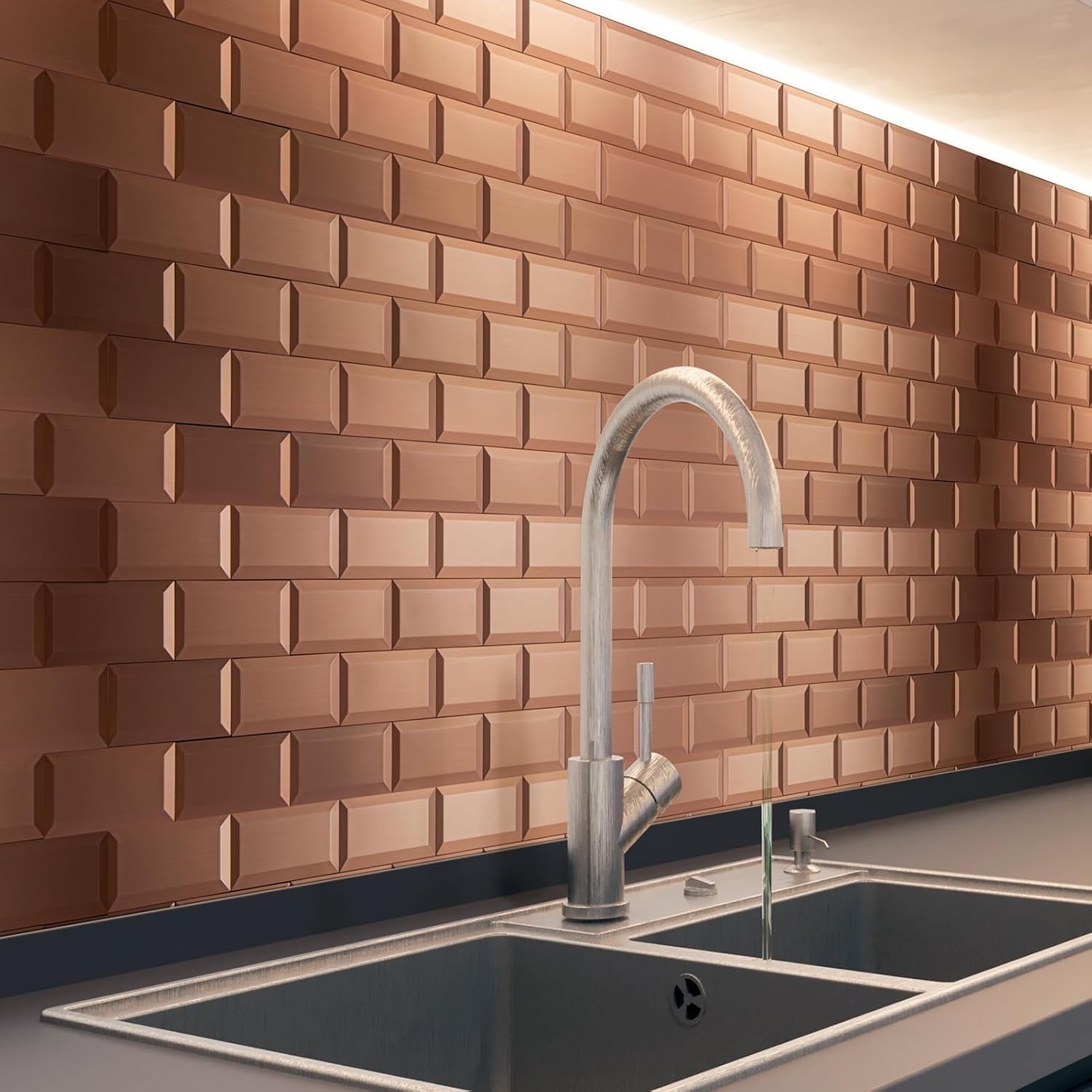 100 Pcs Copper Peel and Stick 3D Subway Backsplash Tiles for Home Decor