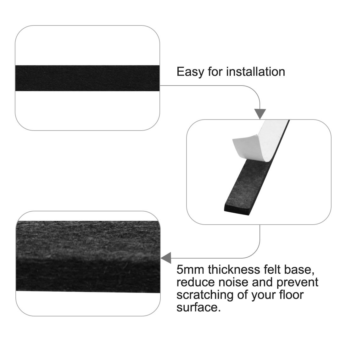 Felt Pads Rectangle 5 7/8″ x 1/2″ Anti-scratch for Furniture Floor Black 18pcs