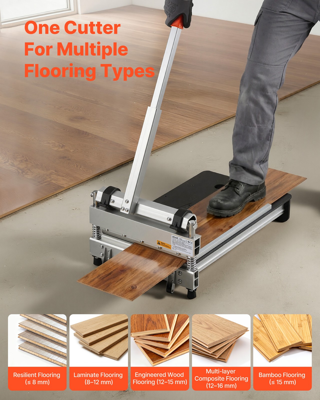 VEVOR 13″ Vinyl Floor Cutter 16mm Laminate Flooring Tool w/ Angle Settings