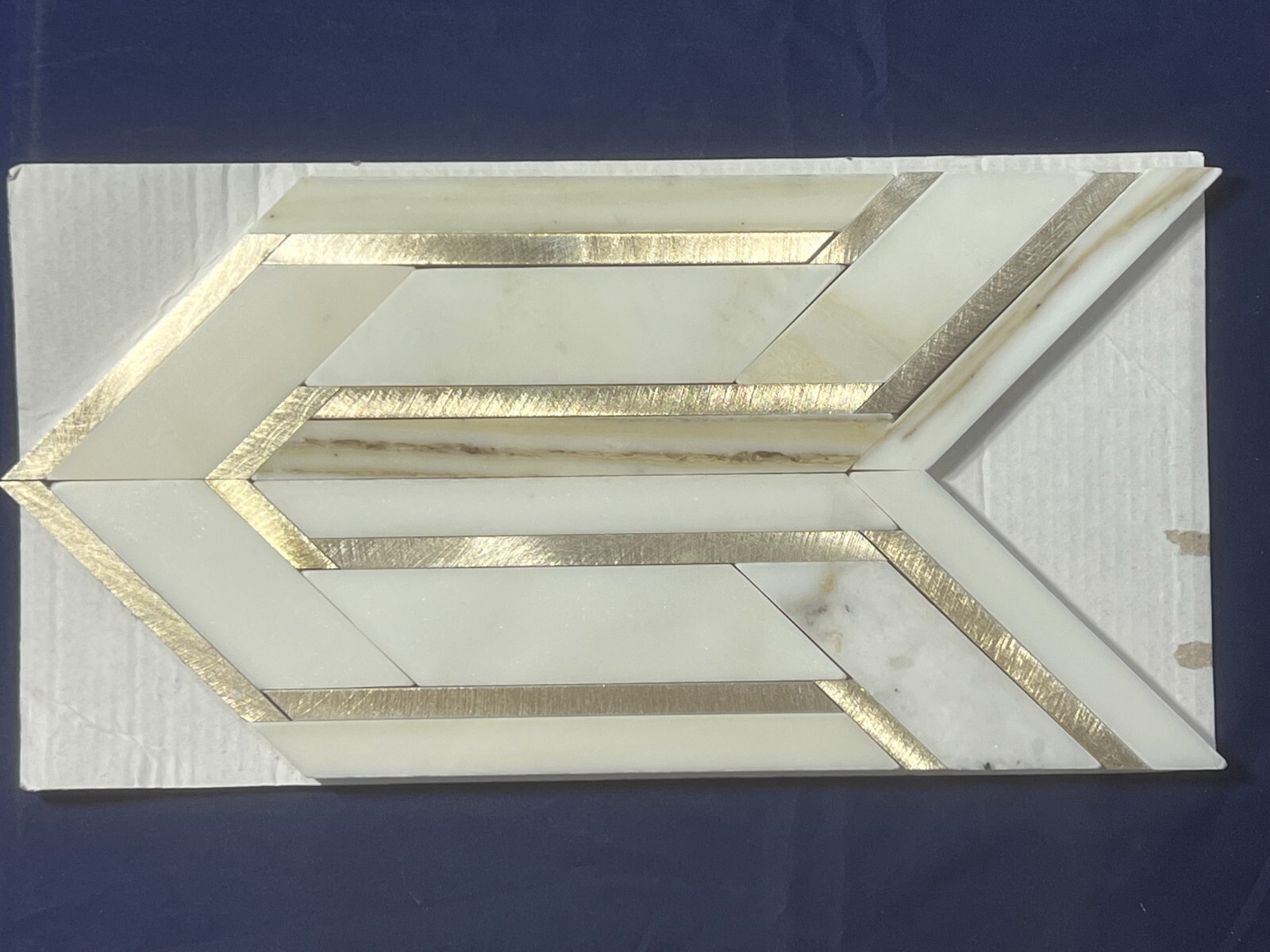 S28 Carrara White Gold Marble Arrow Mosaic Tile Kitchen Bathroom Polished