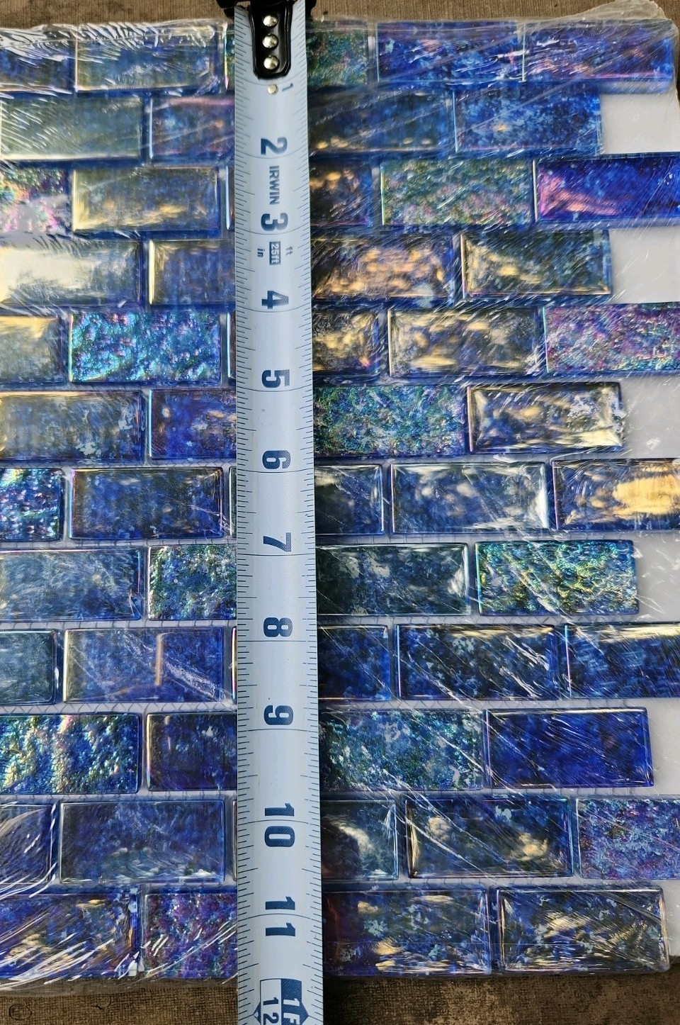 Iridescent Glass Tile 3 Sheets 3 Sq.ft. Blue Brick Mosaic From Soho Studio New