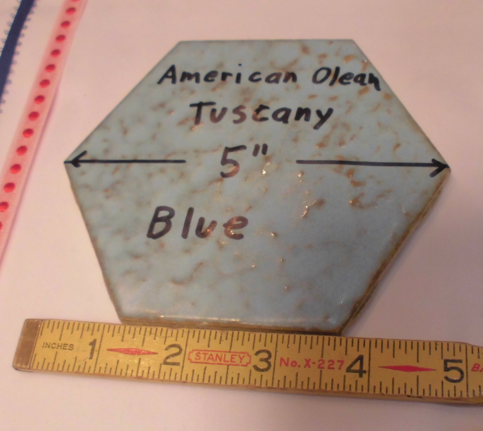 1 pc. *Blue Hexagon* Ceramic 5″ Tiles: Tuscany Glaze by American Olean 4-3/8″