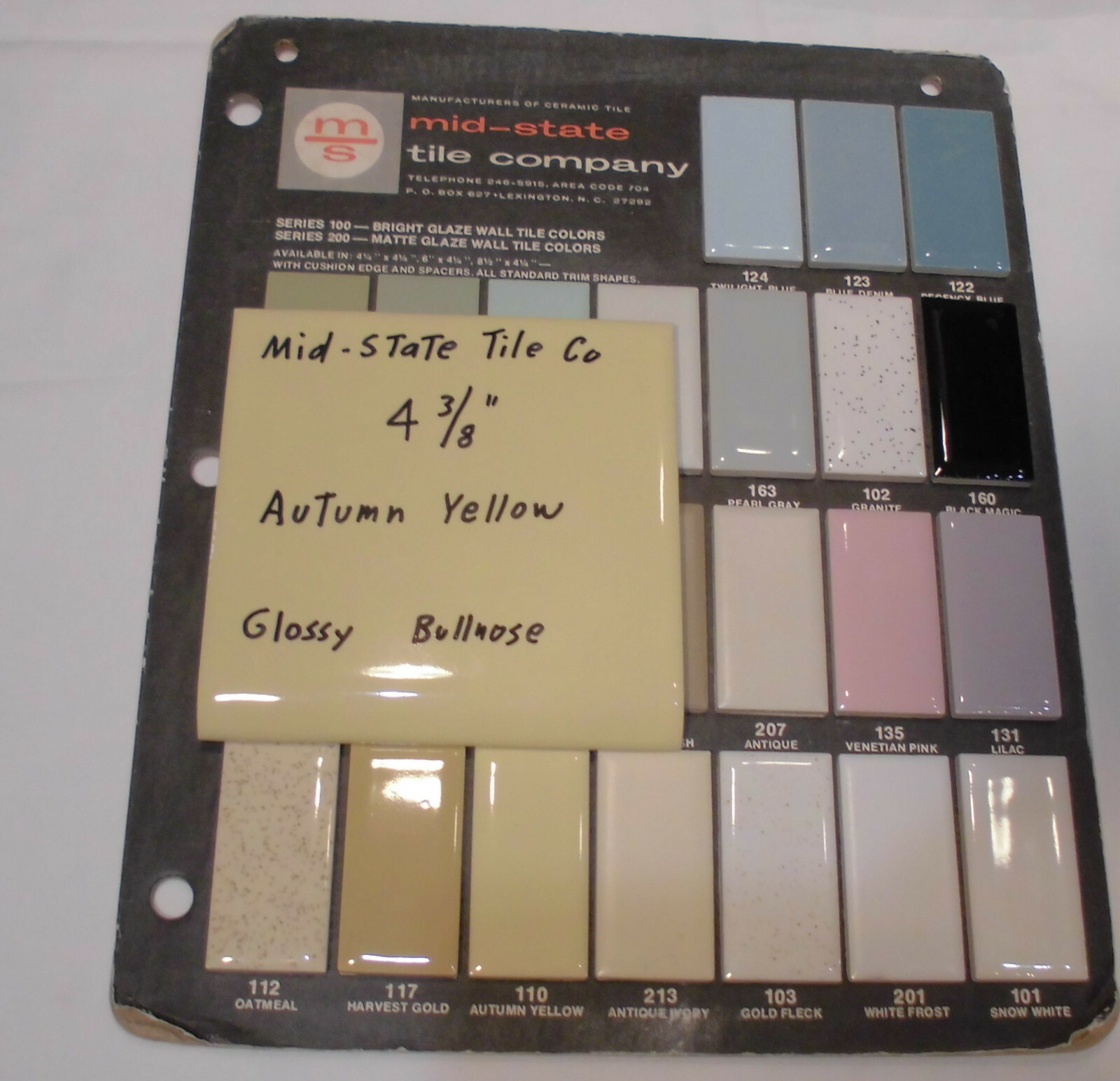 1 pc. Autumn Yellow; Bullnose Surface Ceramic Tile 4-3/8″ by Mid-State Co. NOS