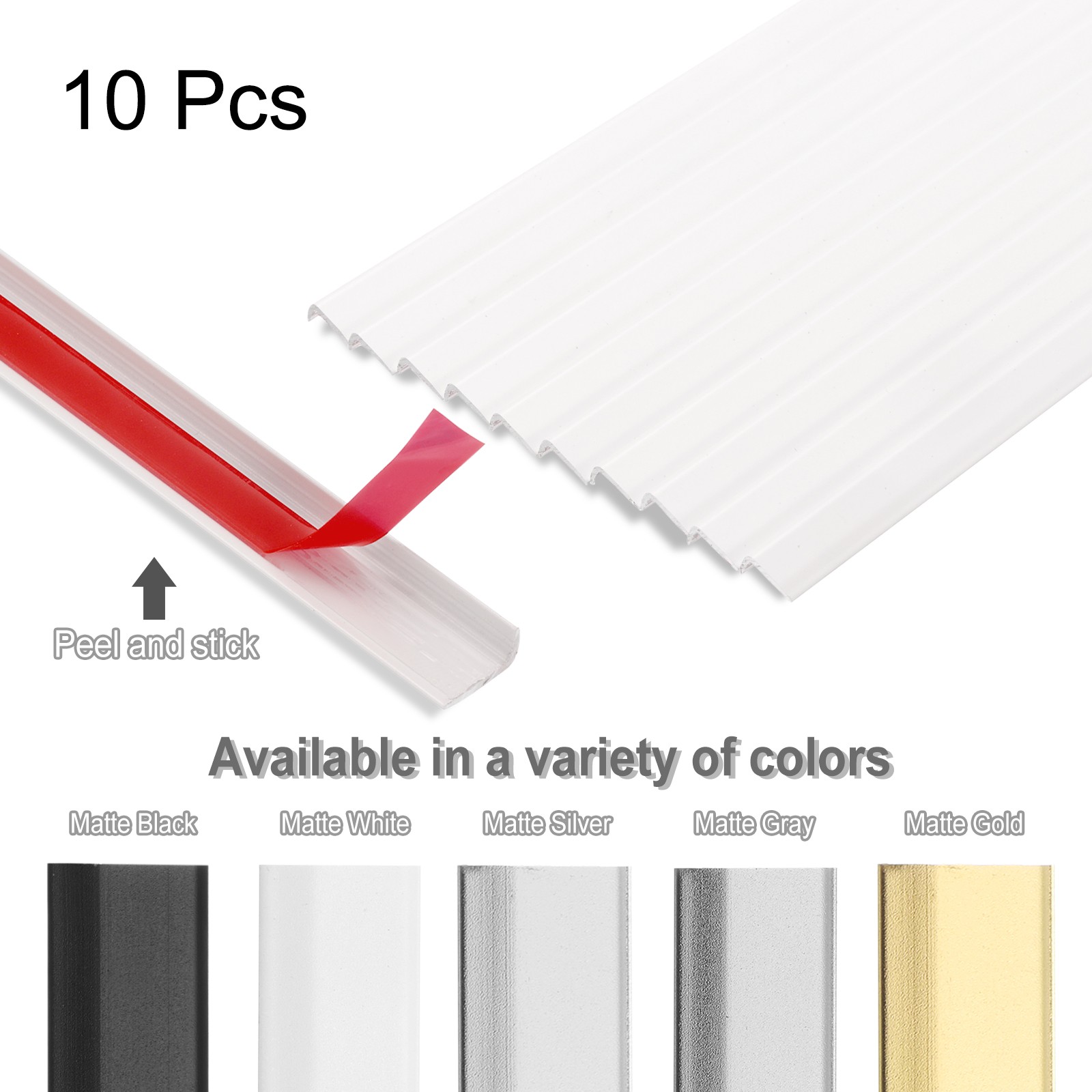 10pcs Tile Edge Trim 12″ x 0.4″ Peel and Stick Aluminum Alloy Trim, Matte White