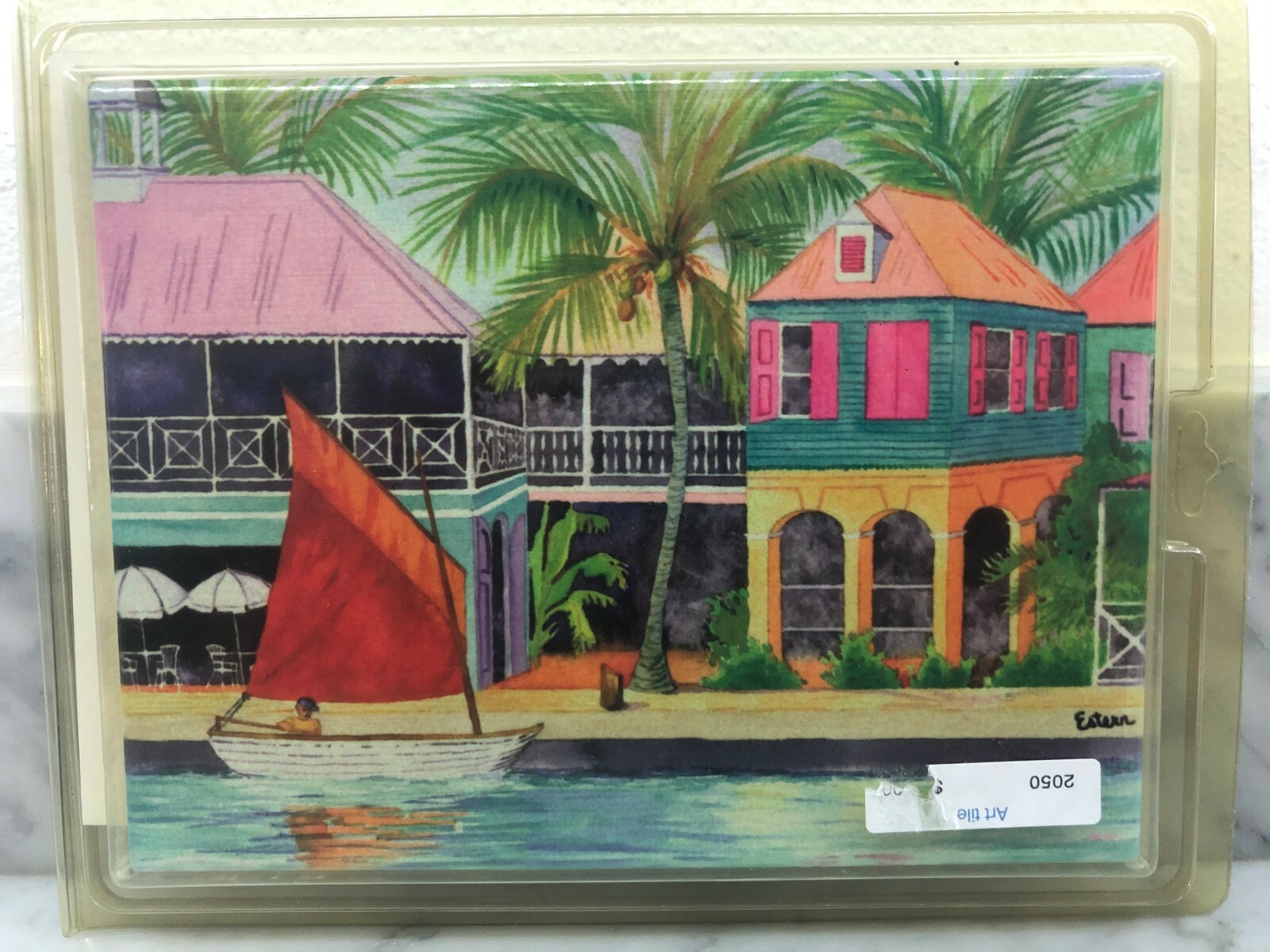 NEW Ceramic Accent & Decor Tile TROPICAL BEACH HOUSE SAILBOAT PALM TREE 6 x 8