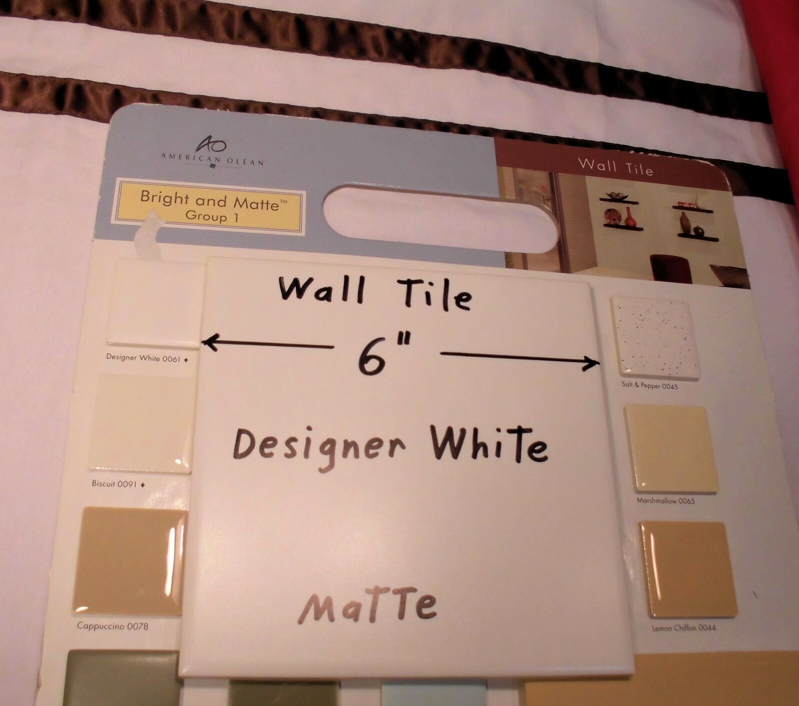1 pc. *Designer White* Matte Ceramic Tile: 6″ X 6″ New Stock, Made in Brazil
