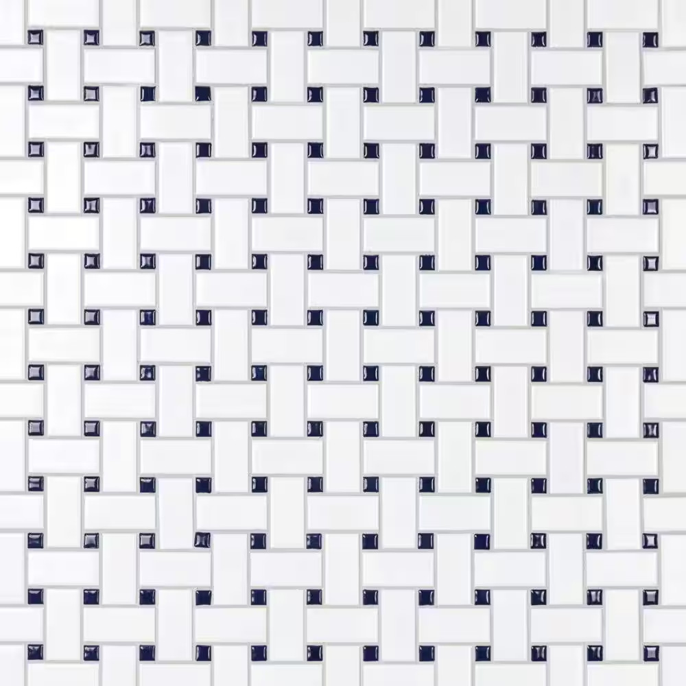Metro Basketweave White with Glossy Cobalt Dot 11-3/4 In. X 11-3/4 In. Porcelain