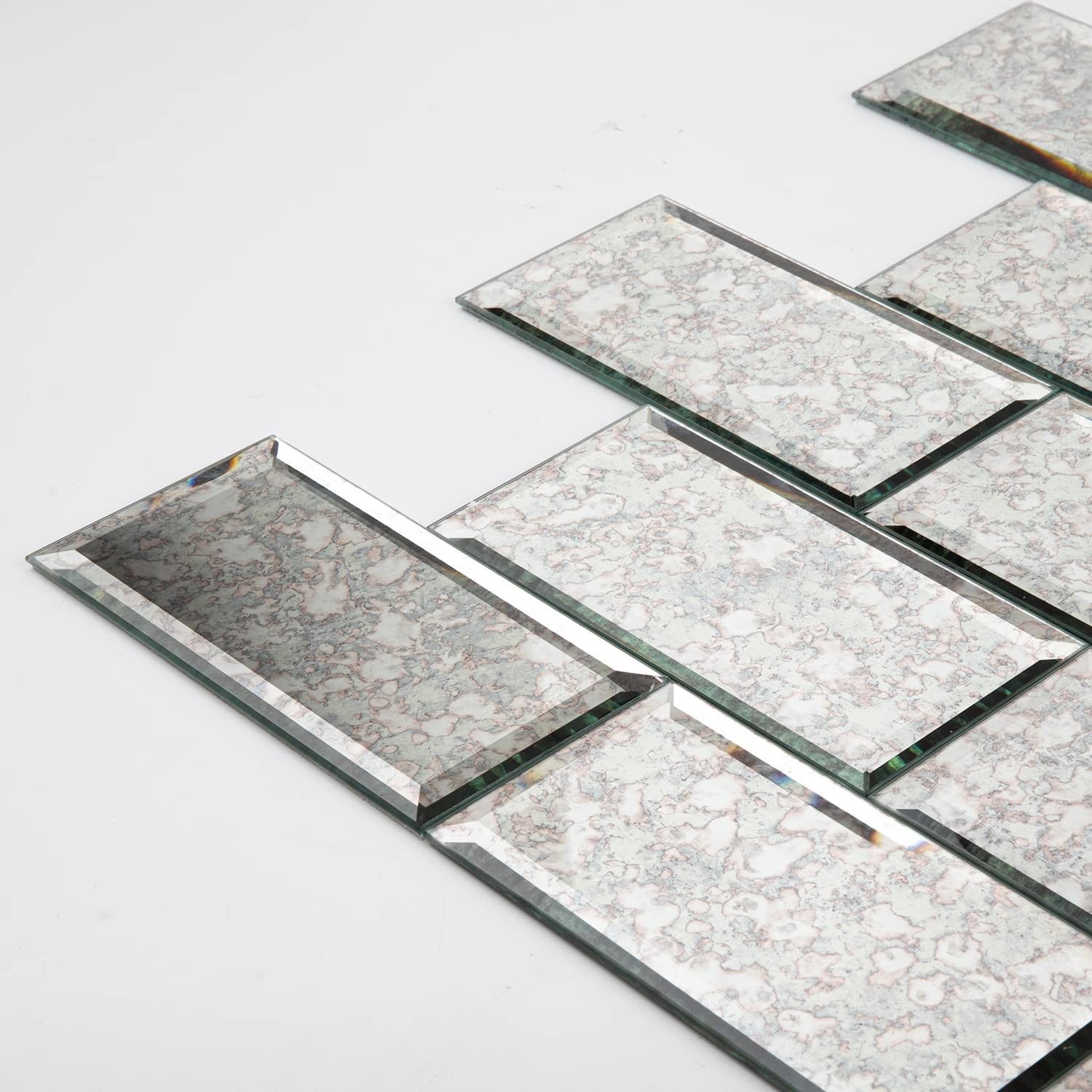 Peel and Stick Antique Beveled Mirror Tile Subway Mirror Glass Backsplash 3×6…