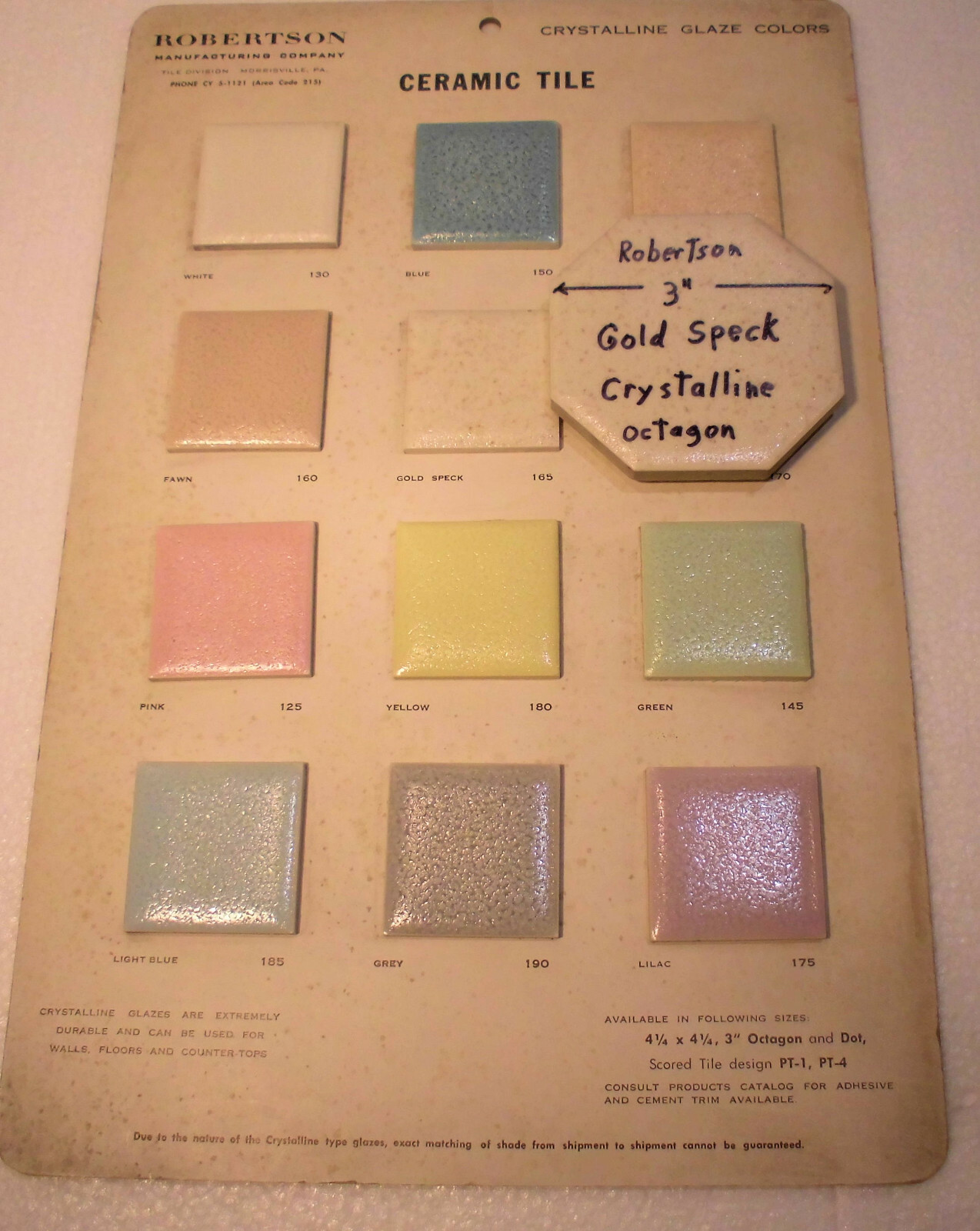 1 pc. Gold Speck – Dust; Octagon Ceramic Tile 3″ by Robertson, Crystalline: NOS