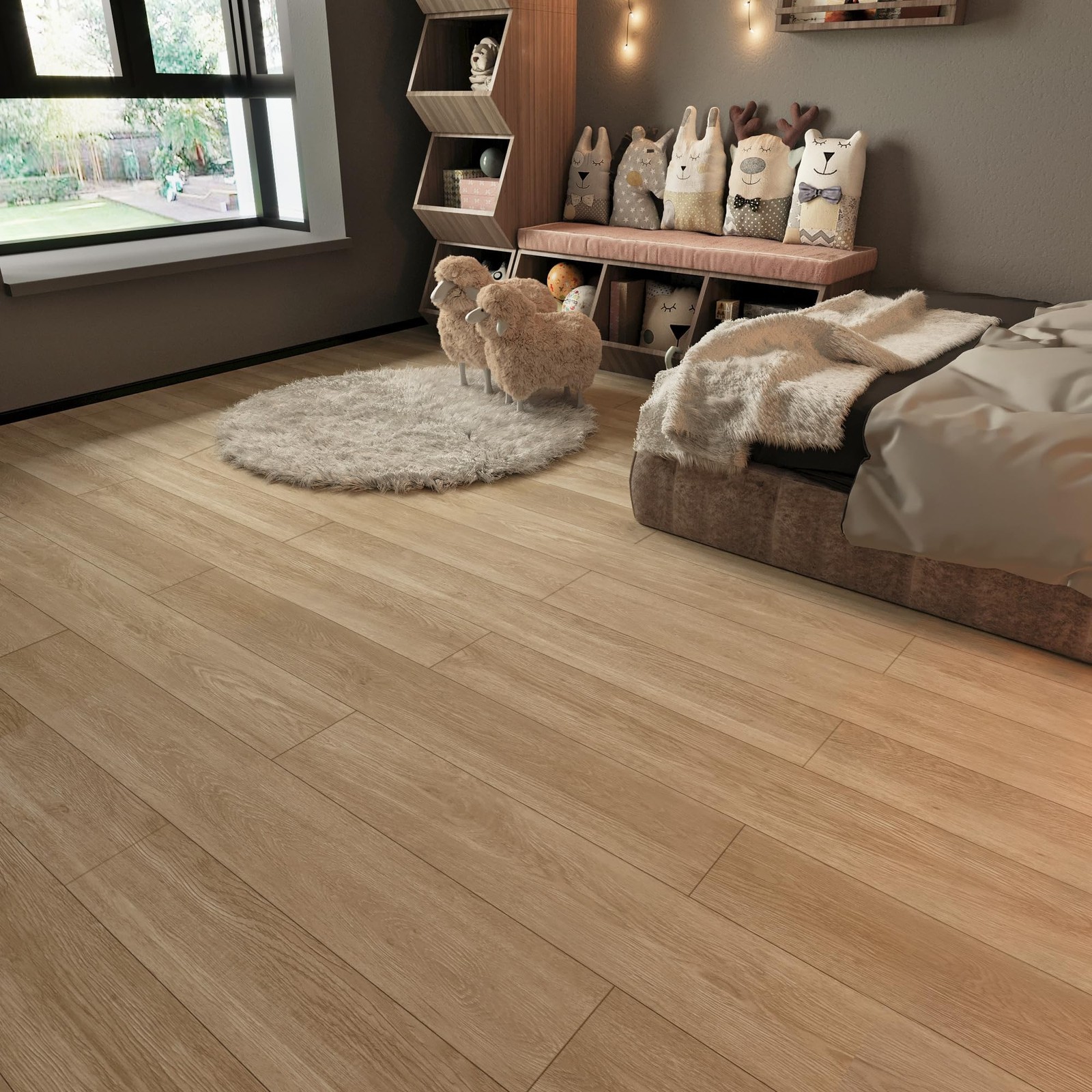 Boobest Peel and Stick Vinyl Flooring Roll Wood Grain Waterproof Self Adhesiv…