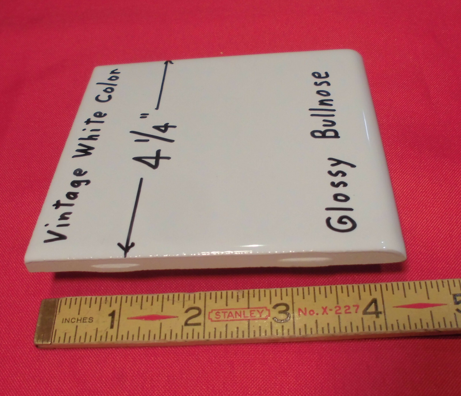 1 pc. *Vintage White* 4-1/4″ Glossy Ceramic Bullnose Trim Tile: Flat Type, NEW