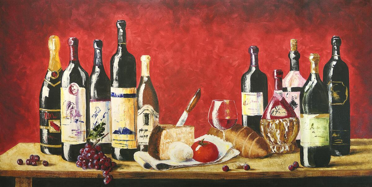 Ceramic Backsplash Tile Mural Wine Themed Kitchen – Rhapsody in Red III