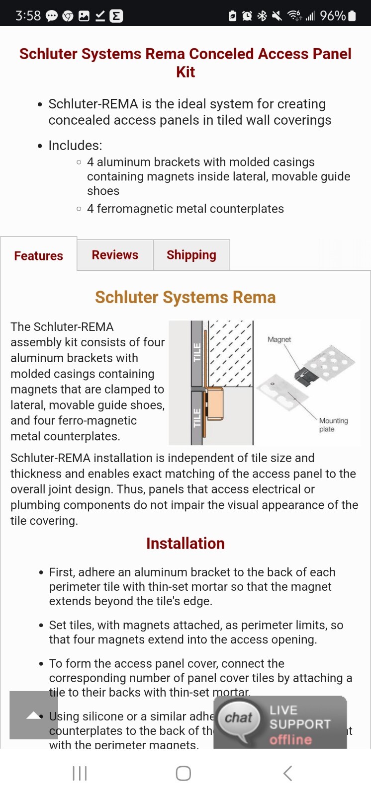 (2) Schluter REMA Magnetic Access Panel Clips For Tile