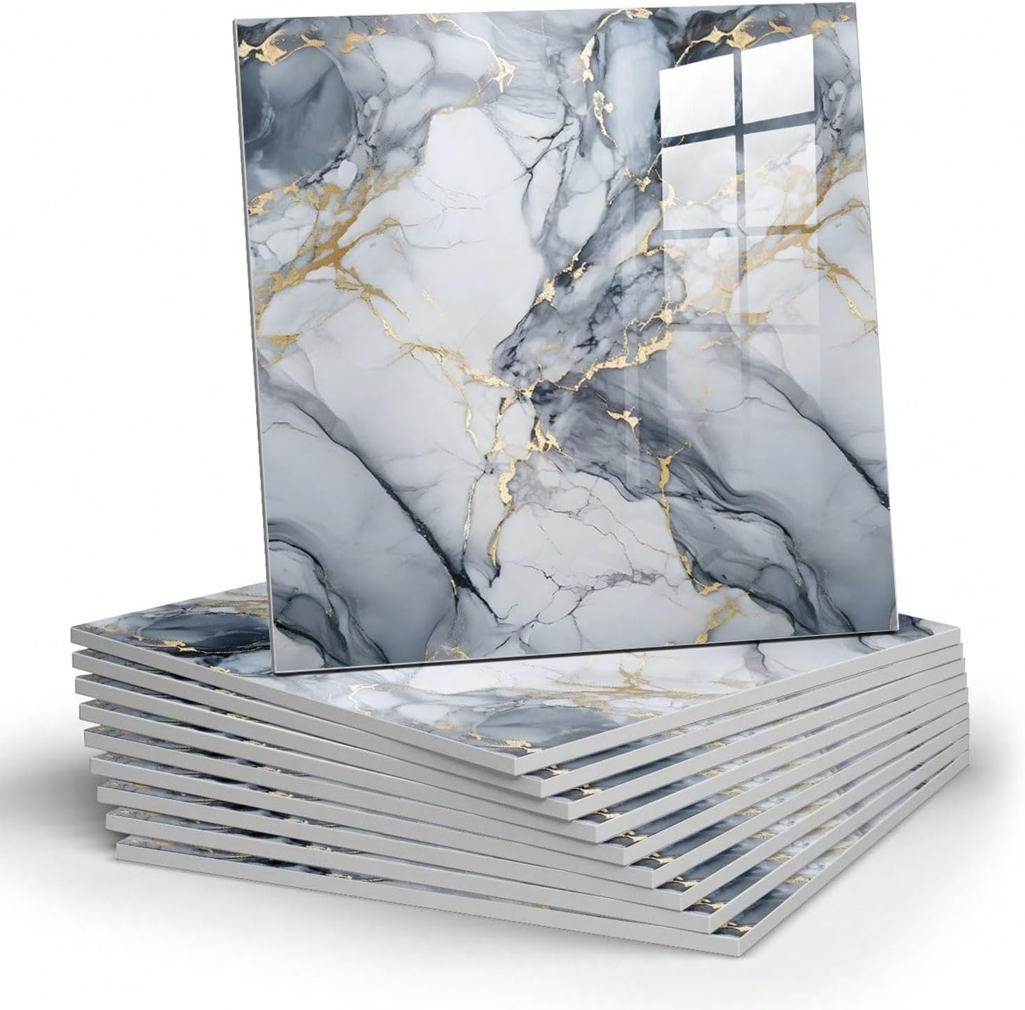Easy Install 10pcs Blue Gold Marble Peel and Stick Panels – Versatile Home Decor