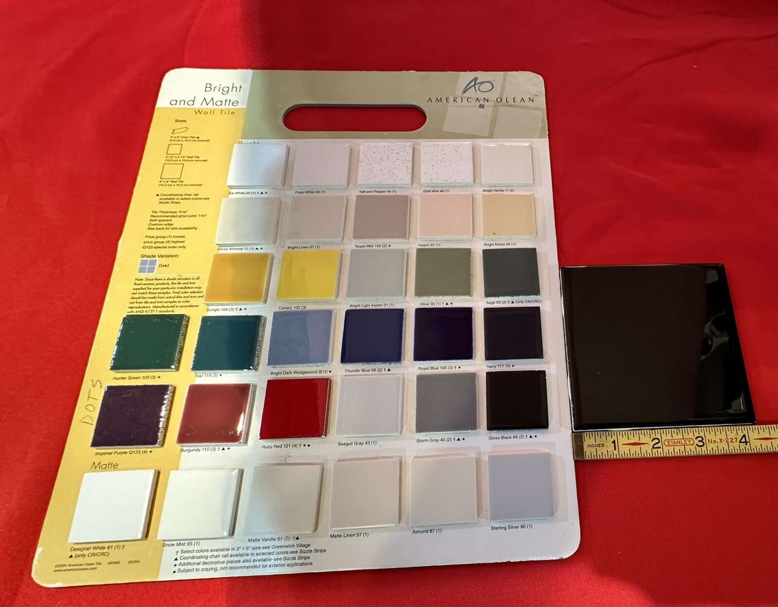 9 pcs. *Glossy Black* 4-1/4″ Ceramic Tiles by American Olean, New Stock, Mirror