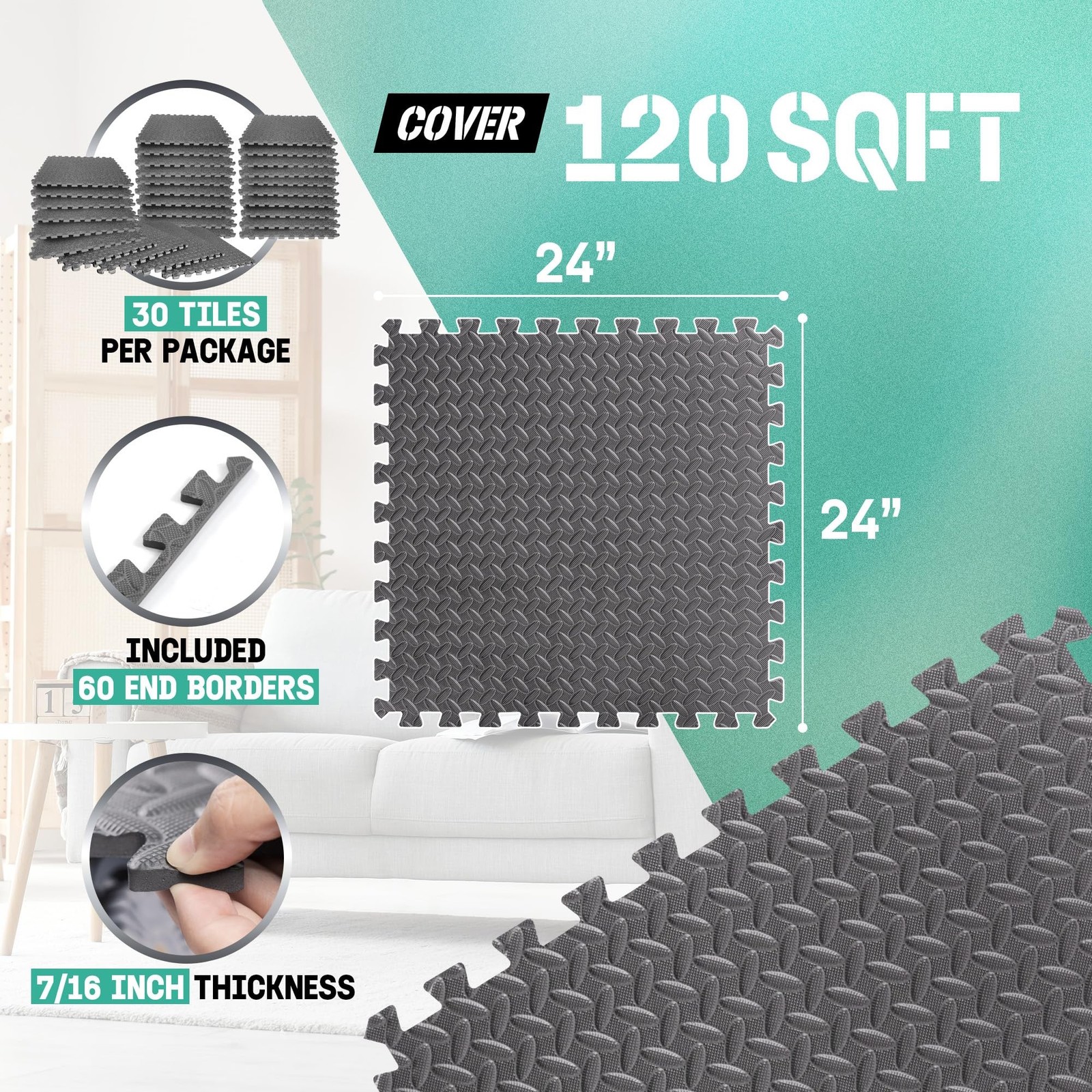 Yes4All EVA Interlocking Foam Floor Tiles with Border 120 SQFT