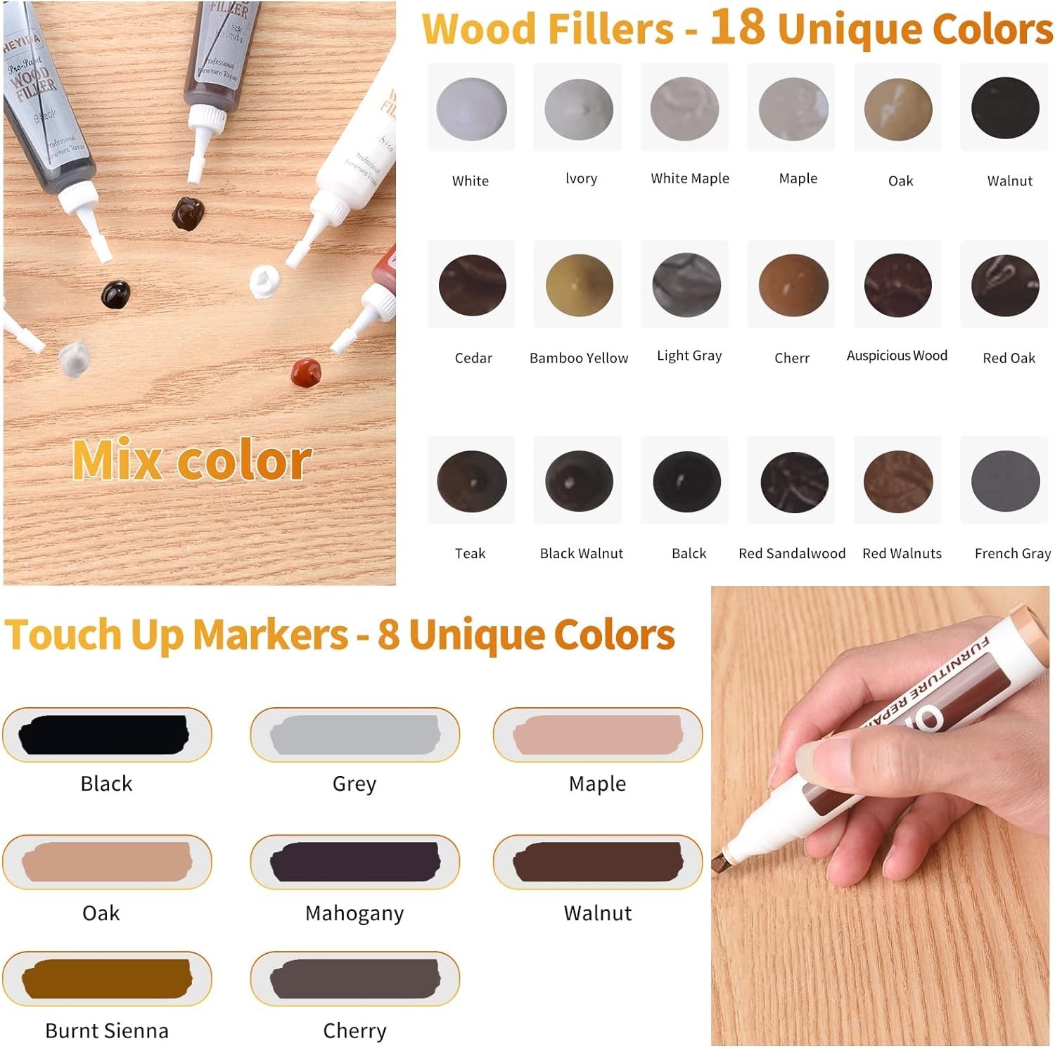 Wood Floor Scratch Repair Kit – 39pcs Furniture Repair Set for Hardwood Laminate