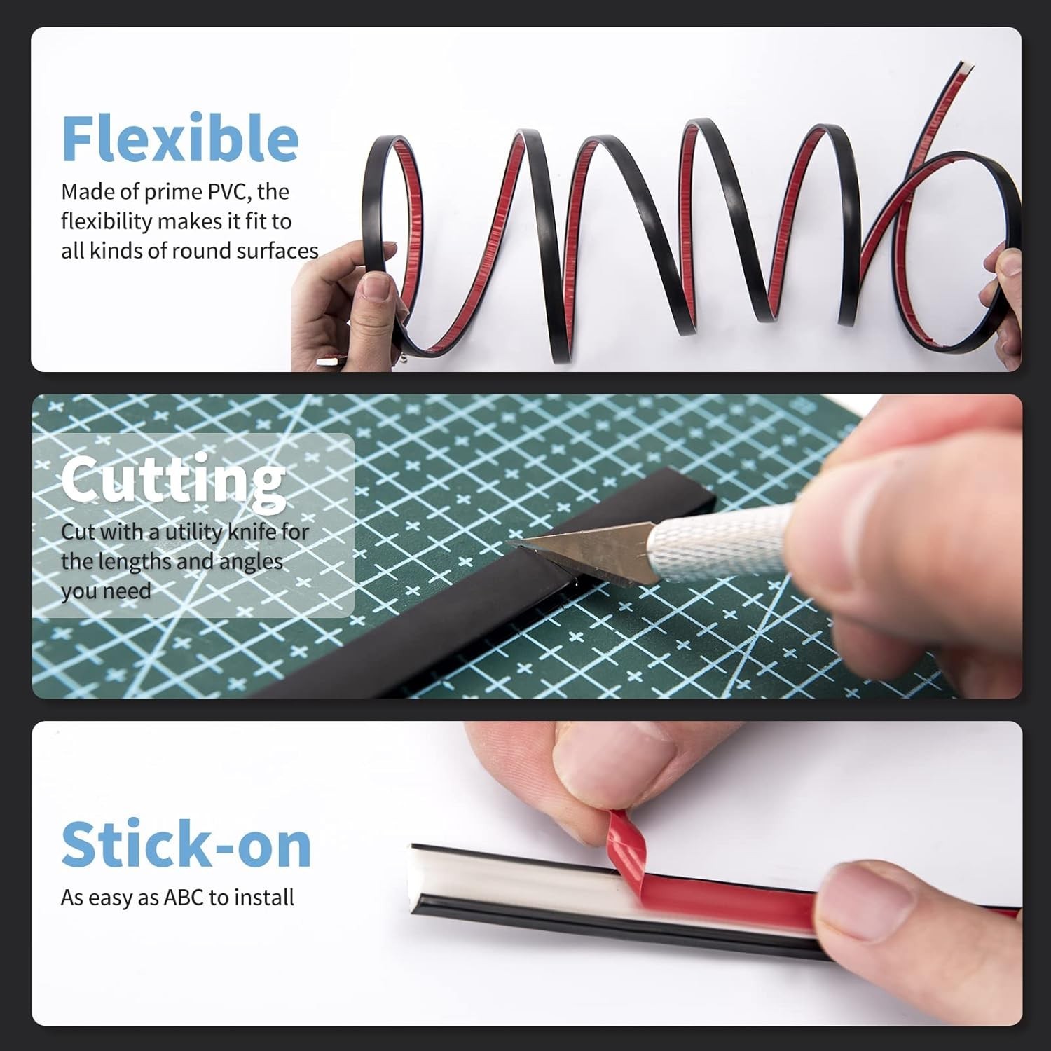 30 Ft Peel and Stick Flexible Vinyl Molding Trim for Wall Tile Edges, Kitchen…