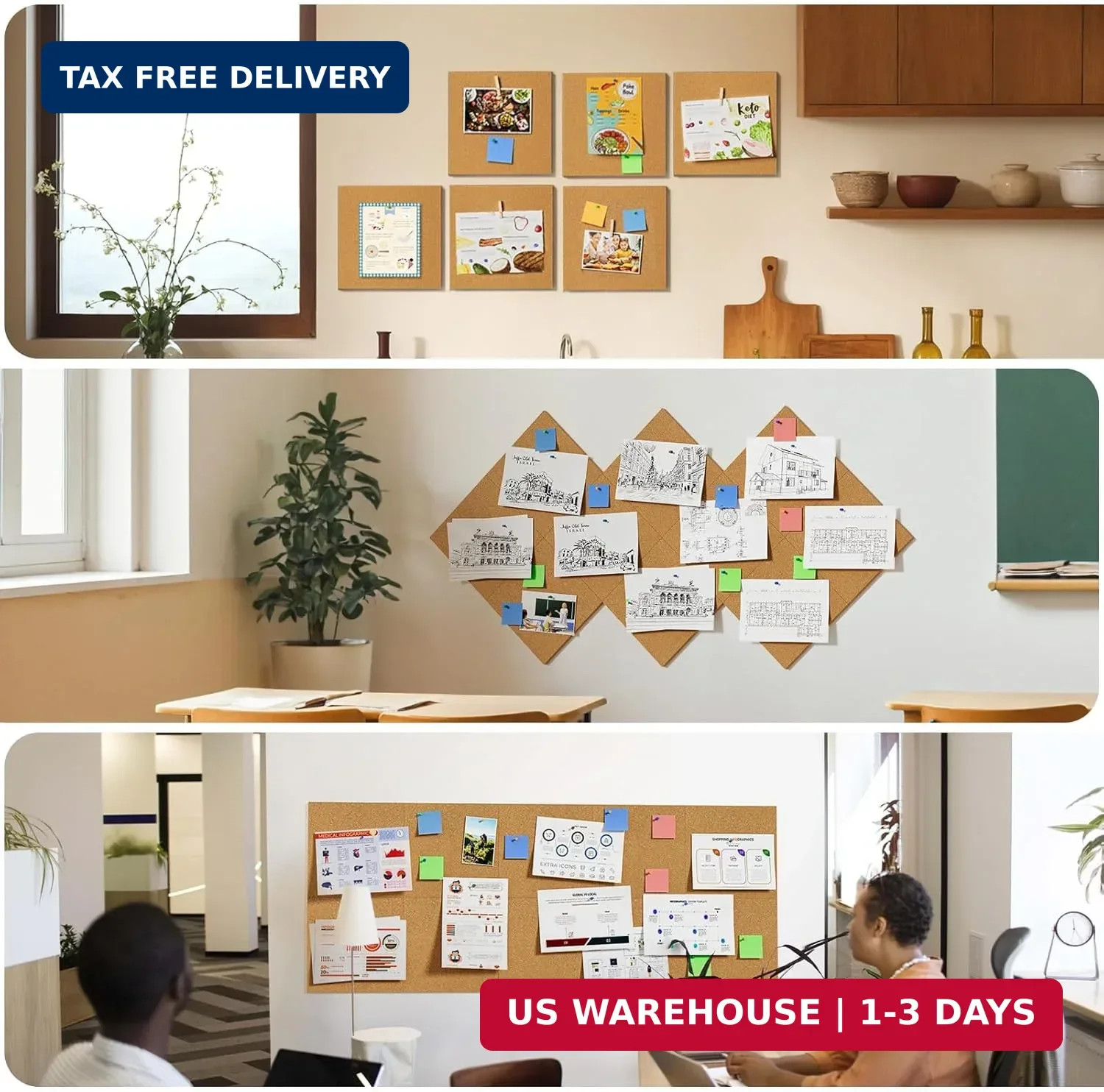 MaxGear 36″ x 24″ Large Cork Board for Wall, 6 Pack 12″ x 12″ Tiles | Self-Heali