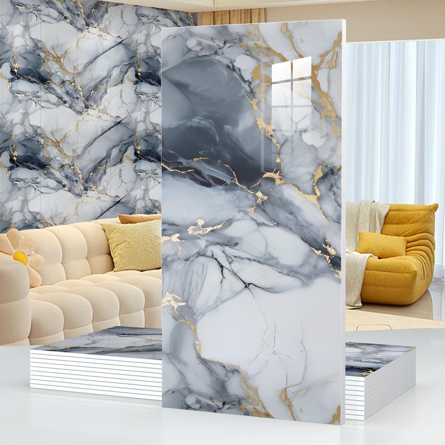Peel and Stick Backsplash Tiles – 11.8″x23.6″ Faux Marble Self-Adhesive Wall Til
