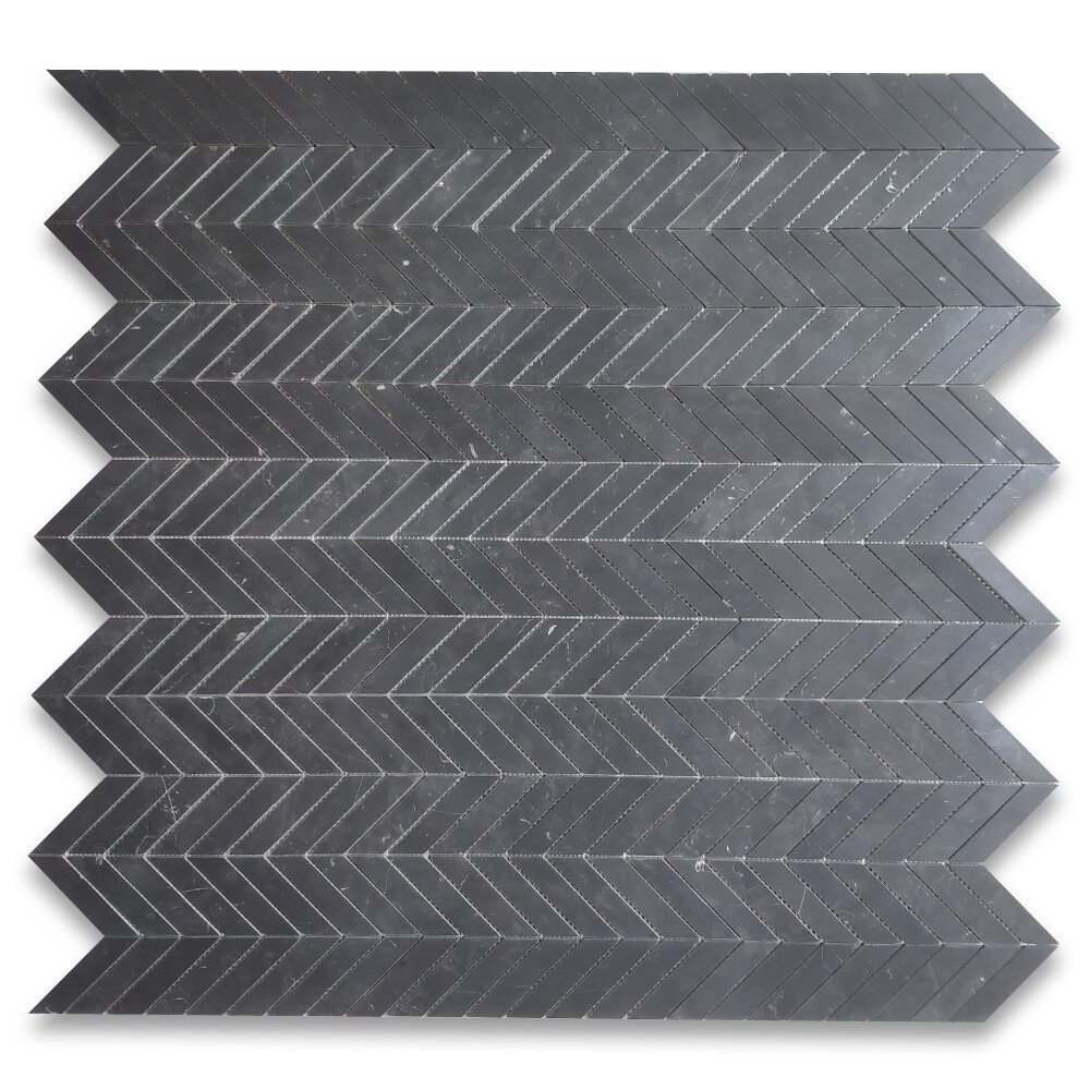 N7CXH Nero Marquina Black Marble 1×4 Chevron Mosaic Tile Honed Wall Flooring