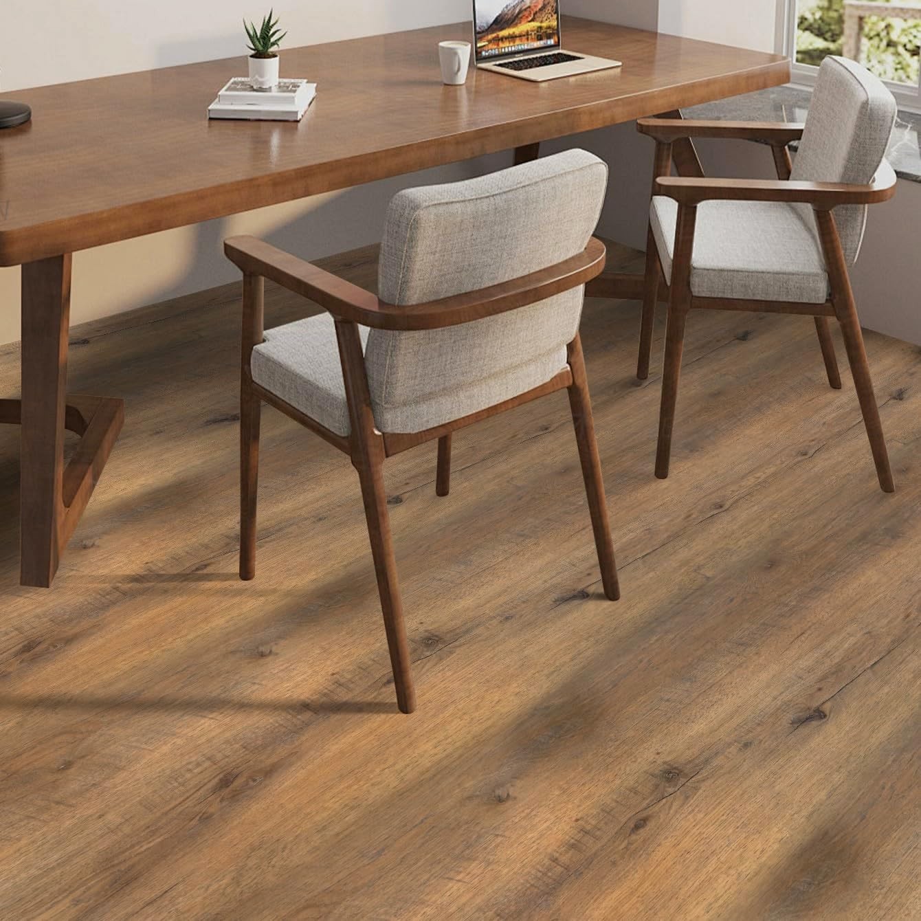 Wood Grain Peel Stick Floor Tiles Self-Adhesive Vinyl Roll Brown 17.72″ W x