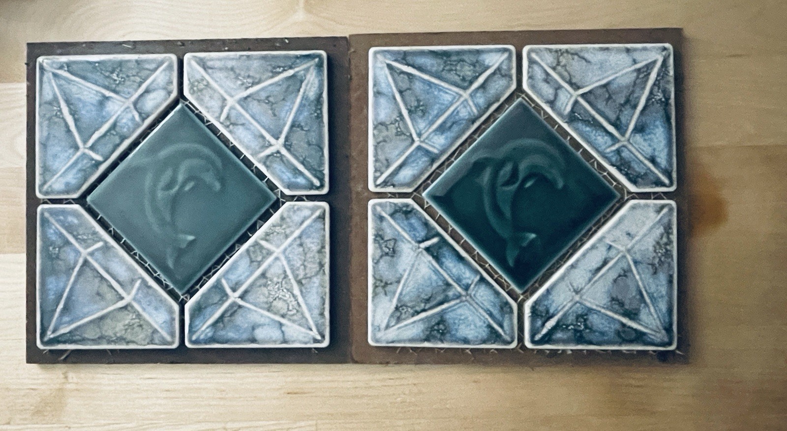 Set Of 2 Vintage Dolphin Swimming Pool Mosaic Tiles