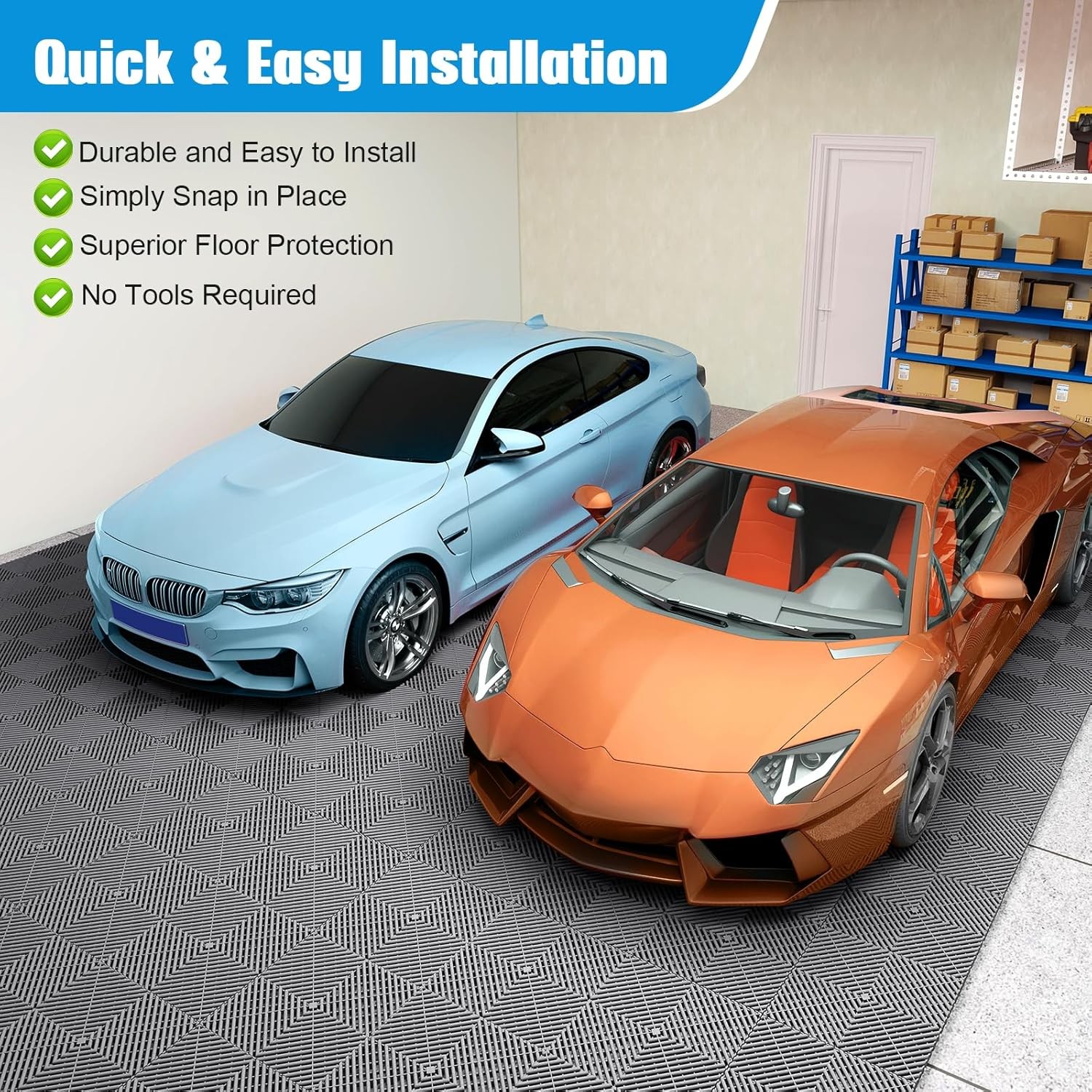 20/25/34 Pack Interlocking Garage Floor Tiles Vented Water Drainage 15.7″x15.7″