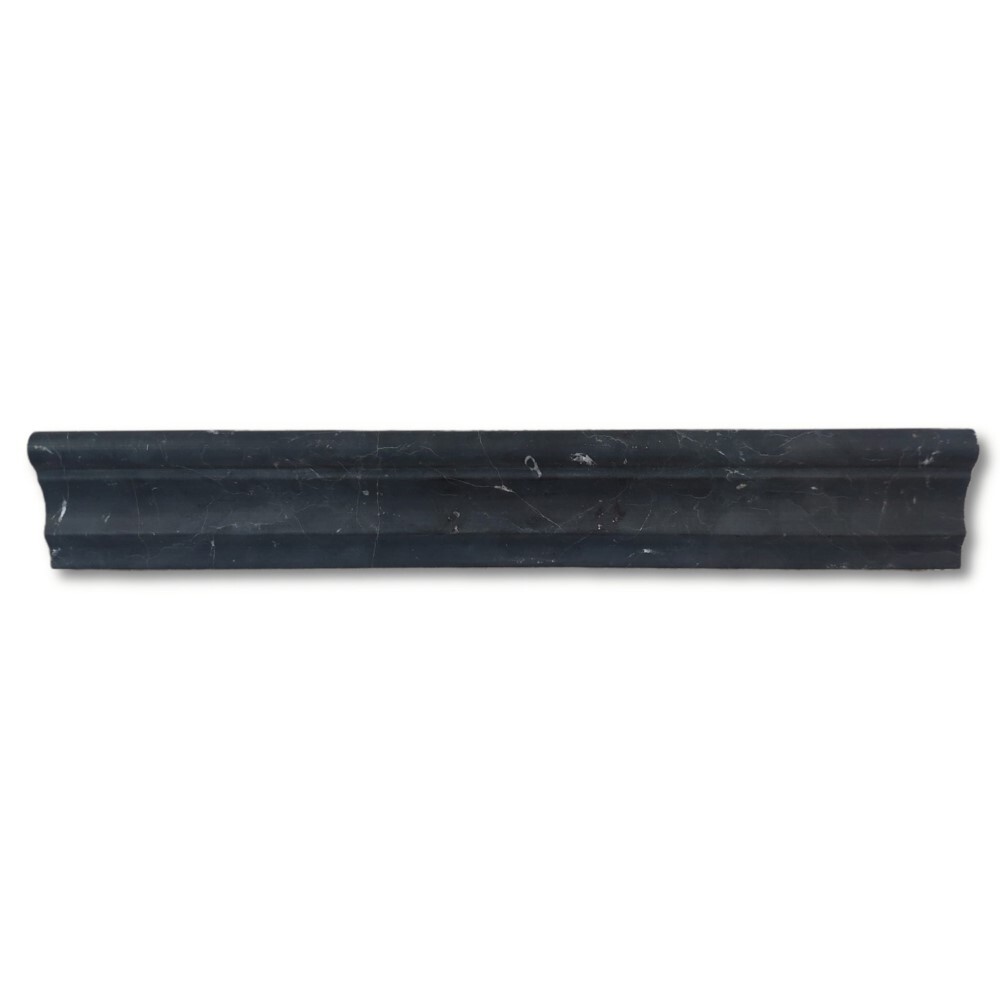 N13H Nero Marquina Black Marble 2×12 Chair Rail Trim Edge Molding Honed