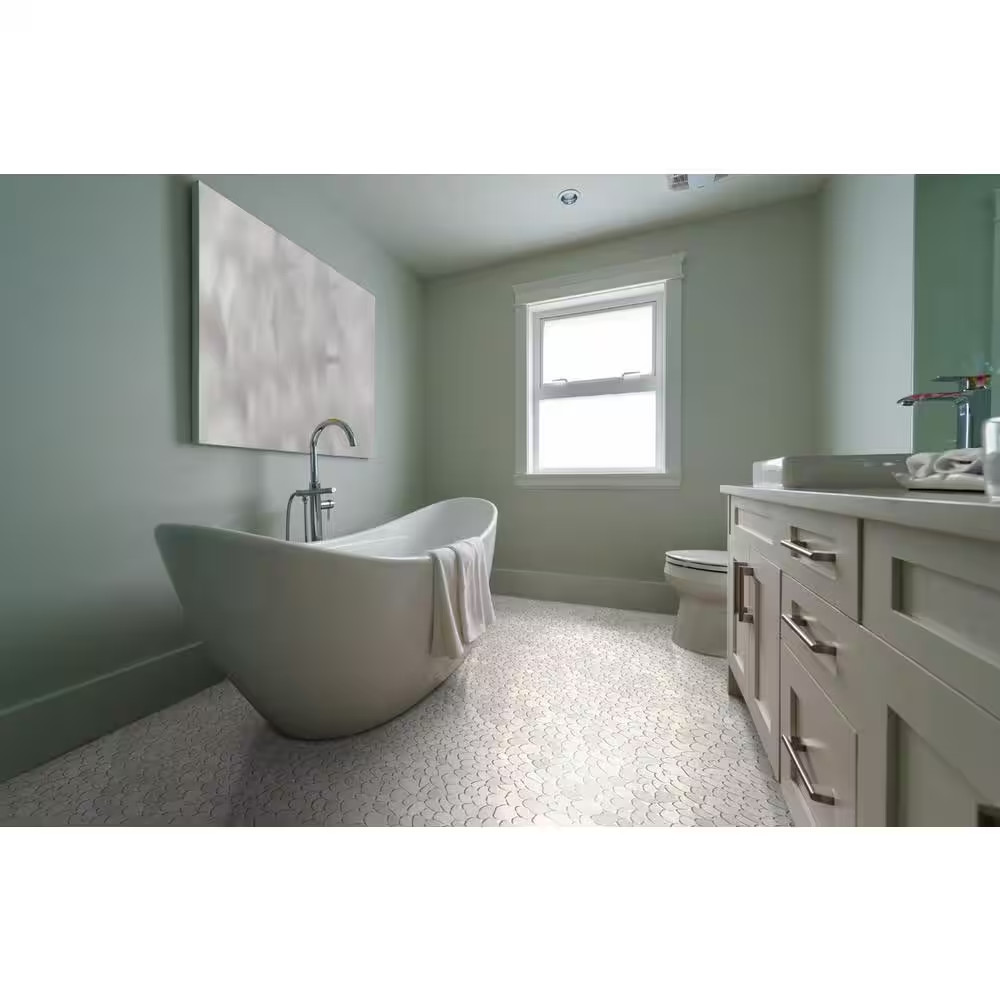 Sliced Pebble Tile White 11-1/4 In. X 11-1/4 In. X 9.5 Mm Mesh-Mounted Mosaic Ti