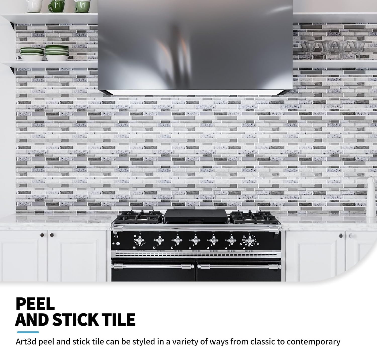 Self-Adhesive Grey Stone Marble Wall Tiles – 10 Piece Kitchen Backsplash Set